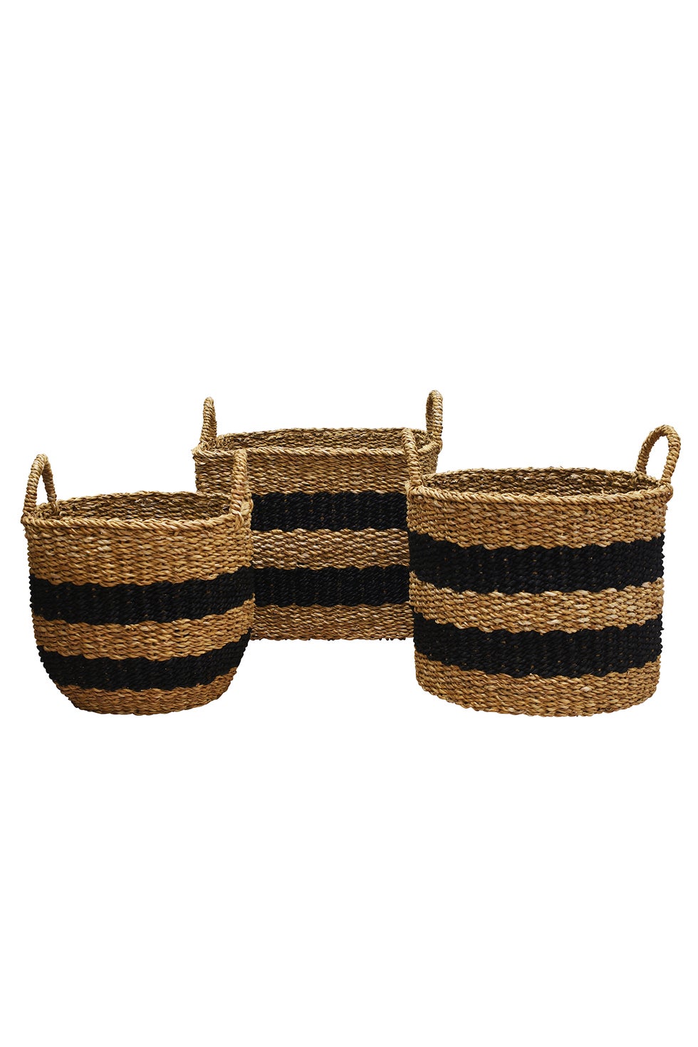 Jute Striped Baskets A/3 - Black/Natural