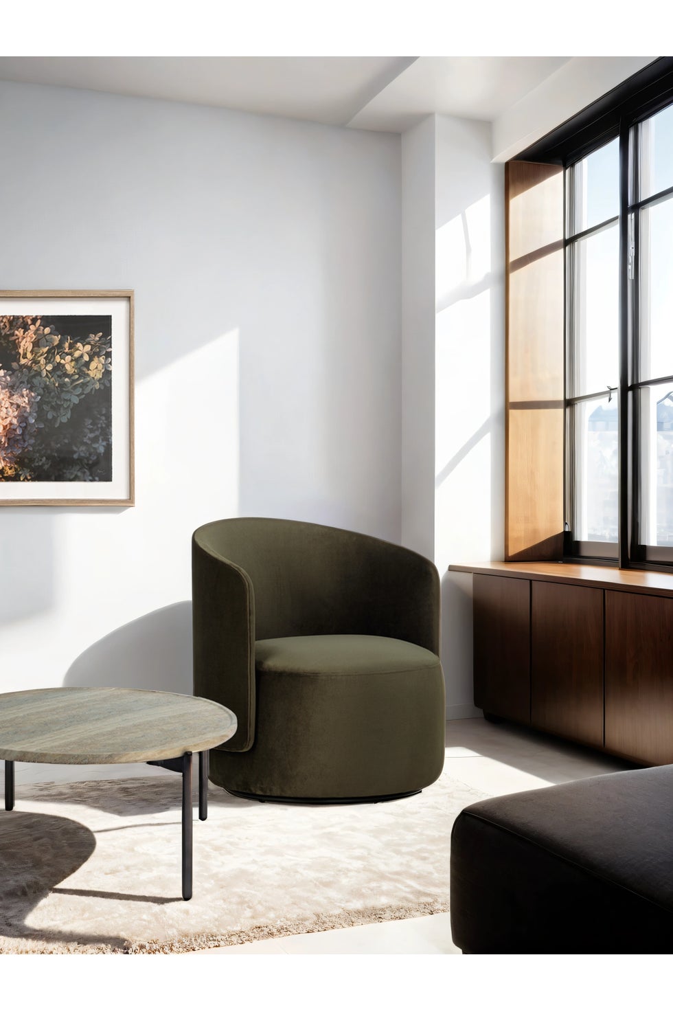 The Estella Swivel Chair - Velvet Ranger Green