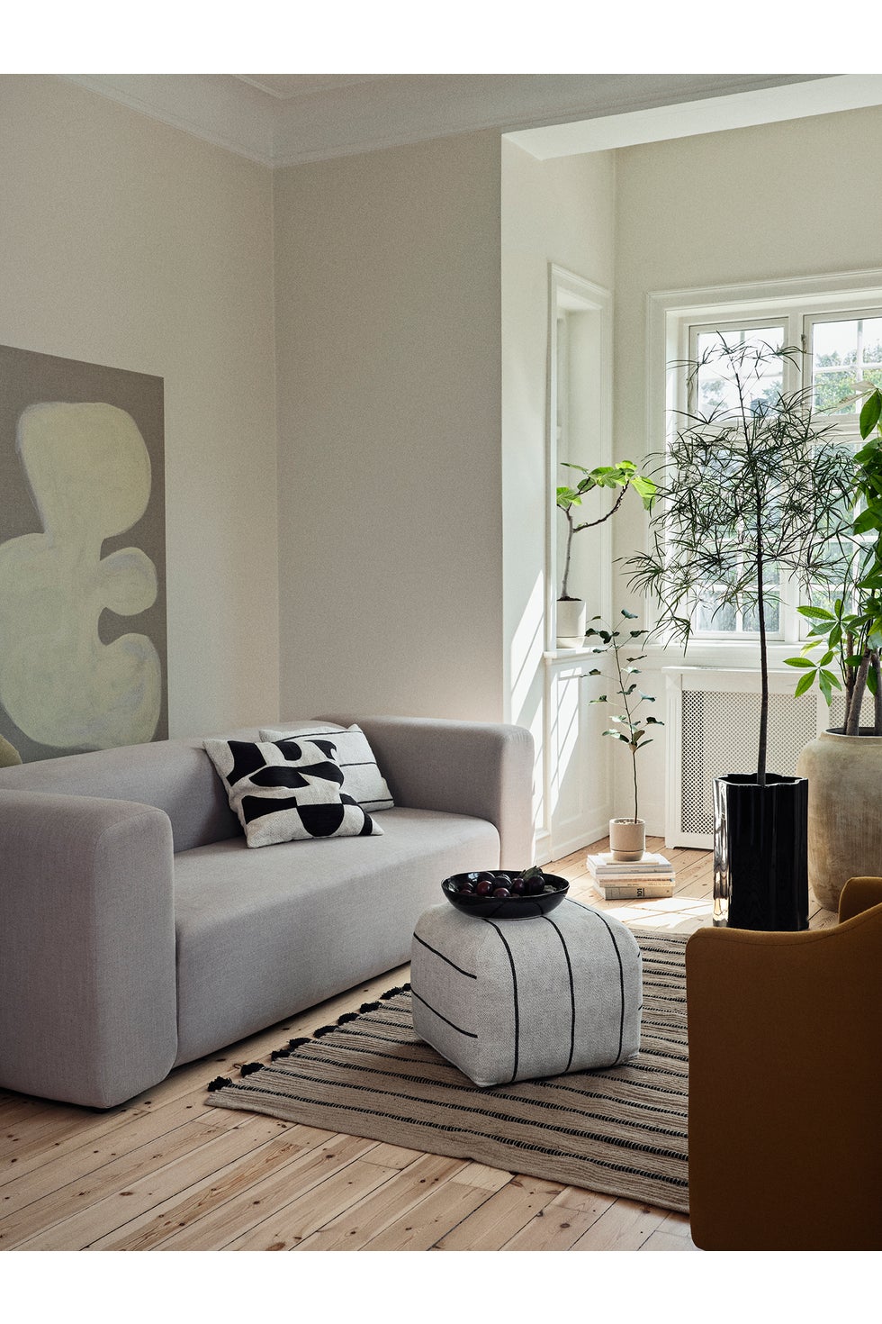 BROSTE Pouf Sigrid - Light Beige/Black