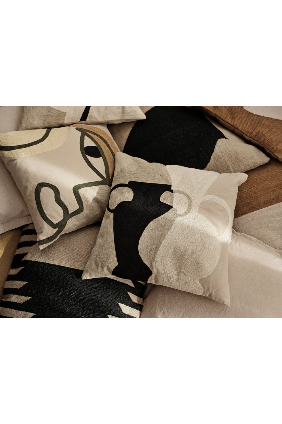 BROSTE Cushion Cover Manon - Black/Castle Beige 50*50*