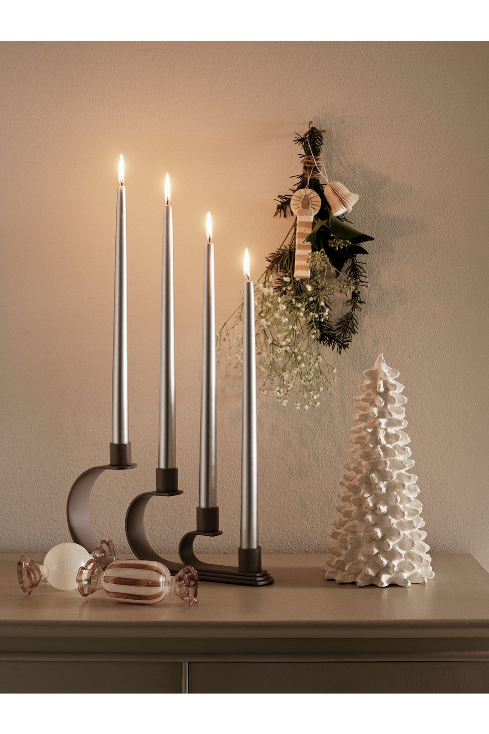 BROSTE Candle Taper S/4 H380 - Glossy Silver