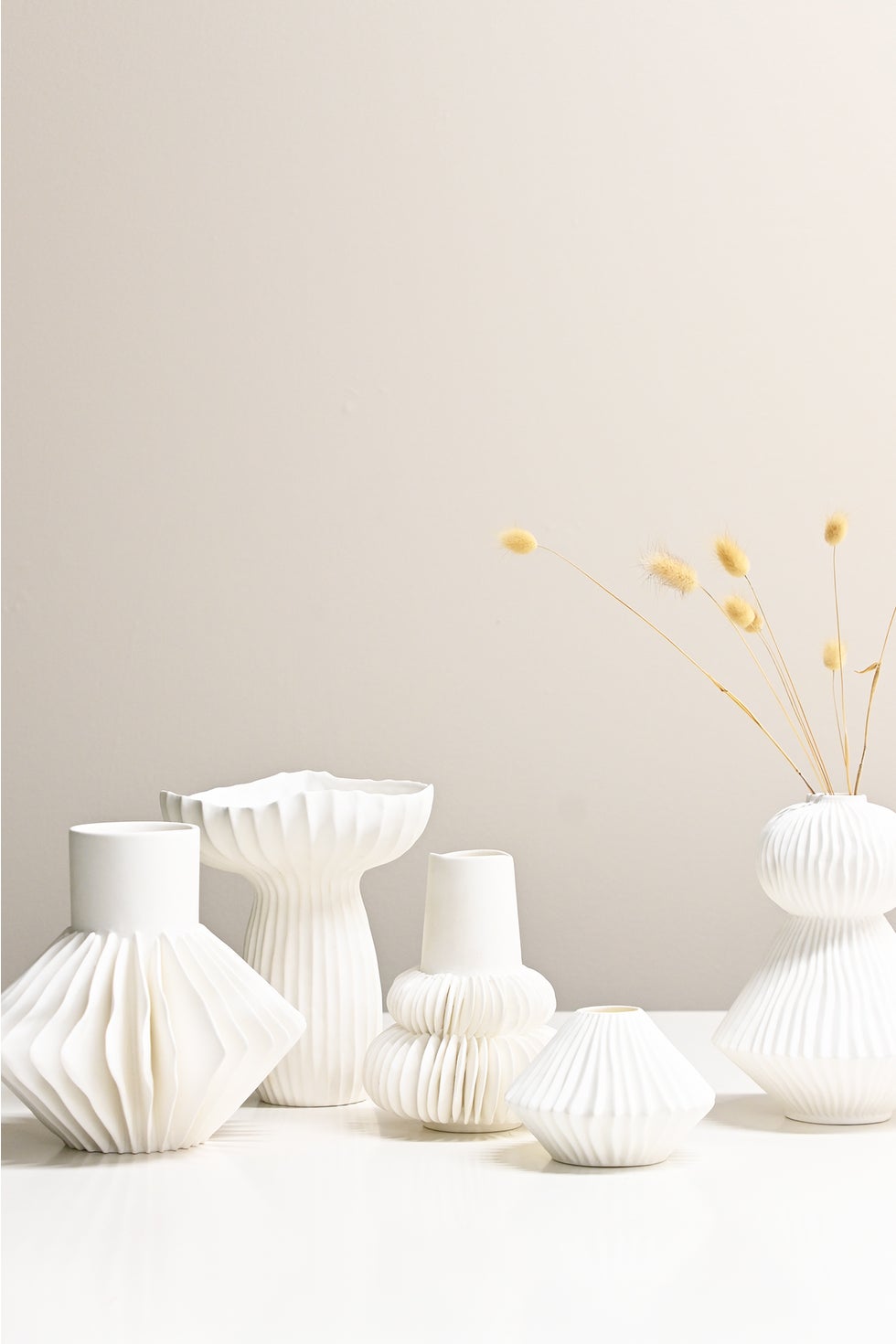 Pleated 2 Tier Round Vase - White