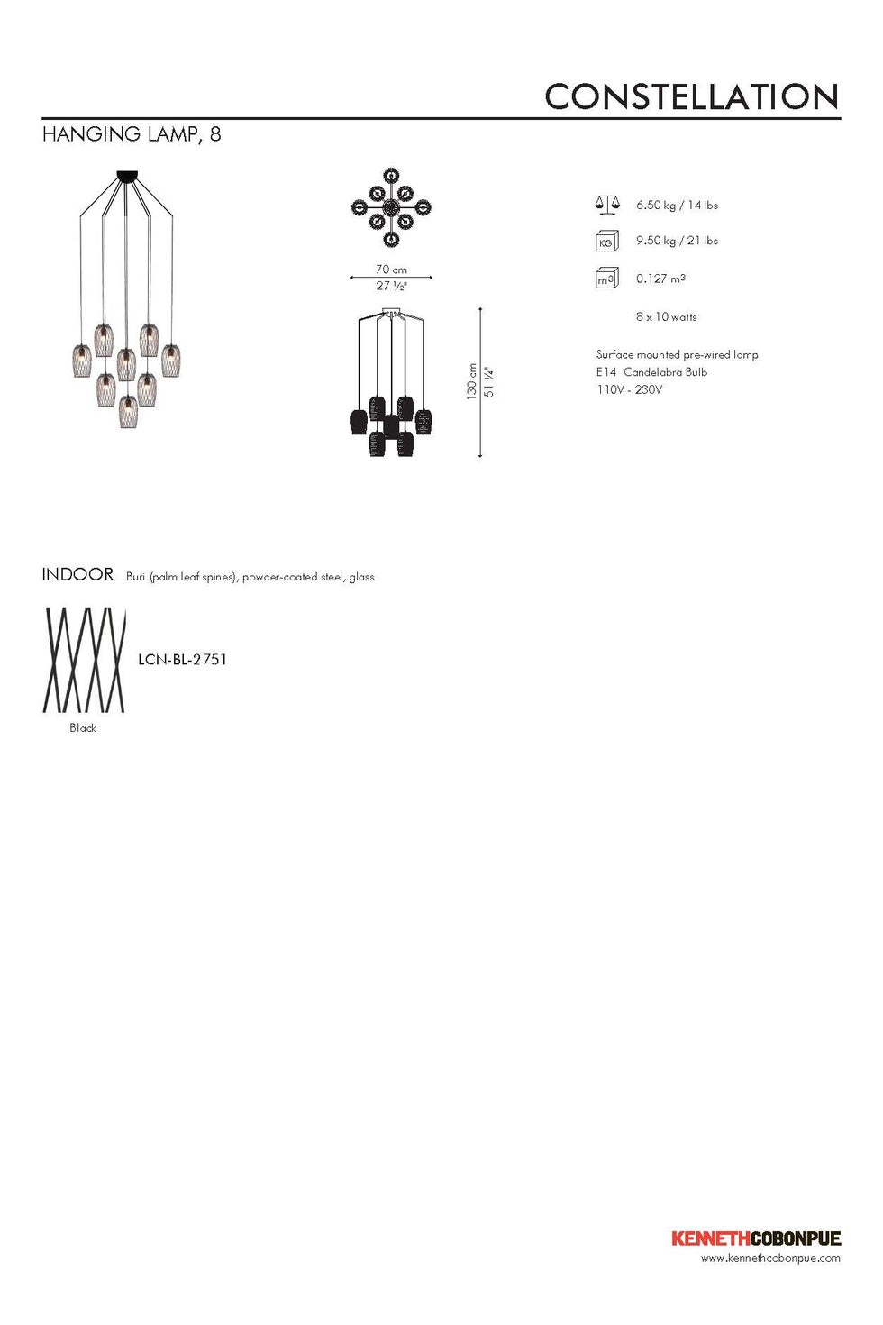 COBONPUE Constellation 8 Bulb Hanging Lamp - Black