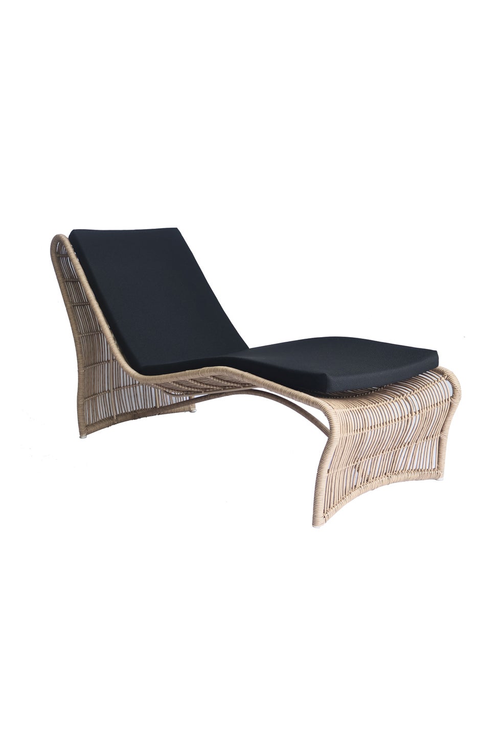 WAVE Sun Lounger Natural w/Black Cushion (Straight Weave)