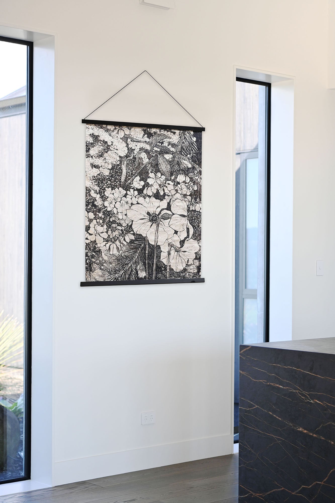 Hanging Paper Scroll Art Small - Monochrome Bloom