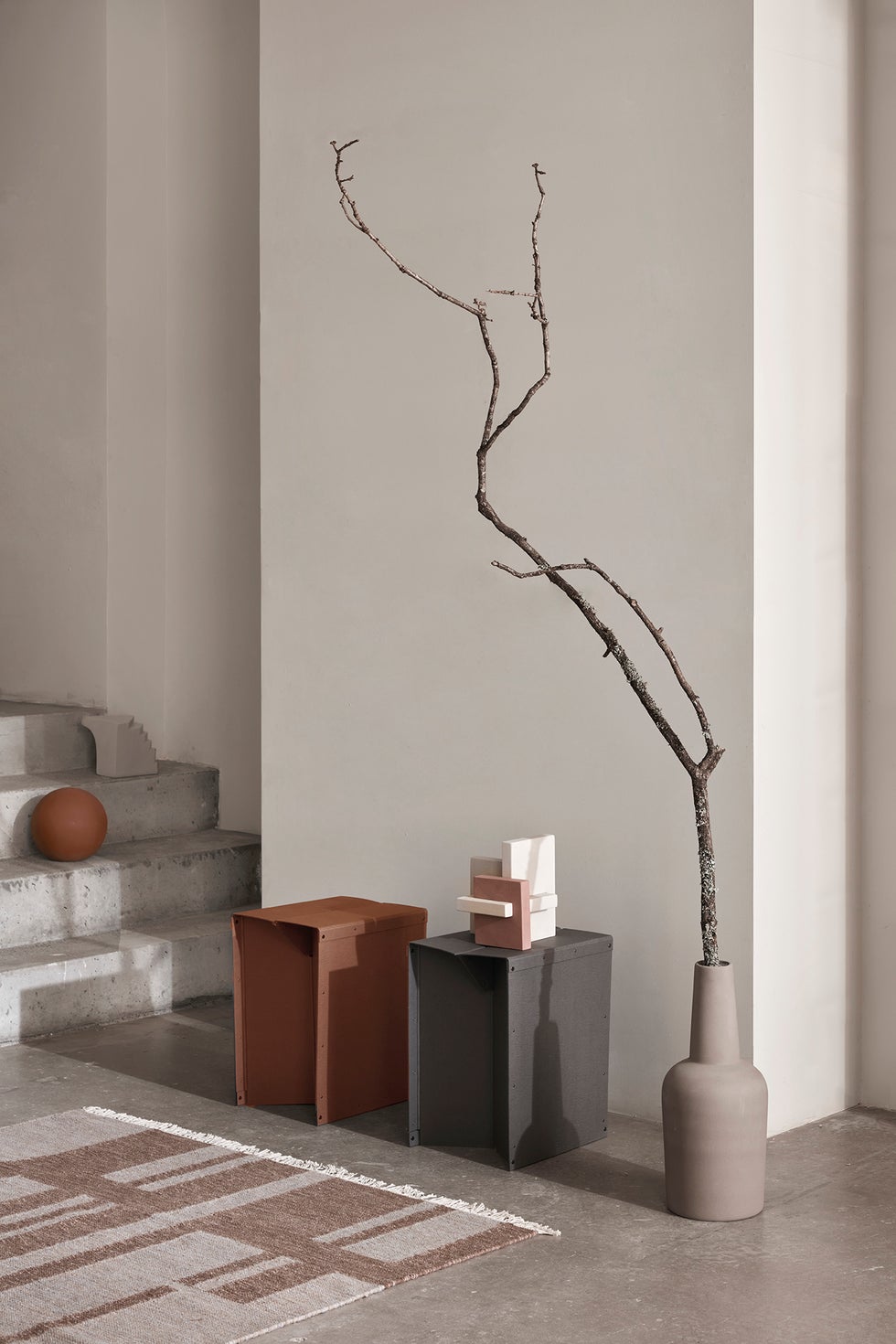 KRISTINA DAM Contemporary Kelim Rug - Off-White/Brown 140*200