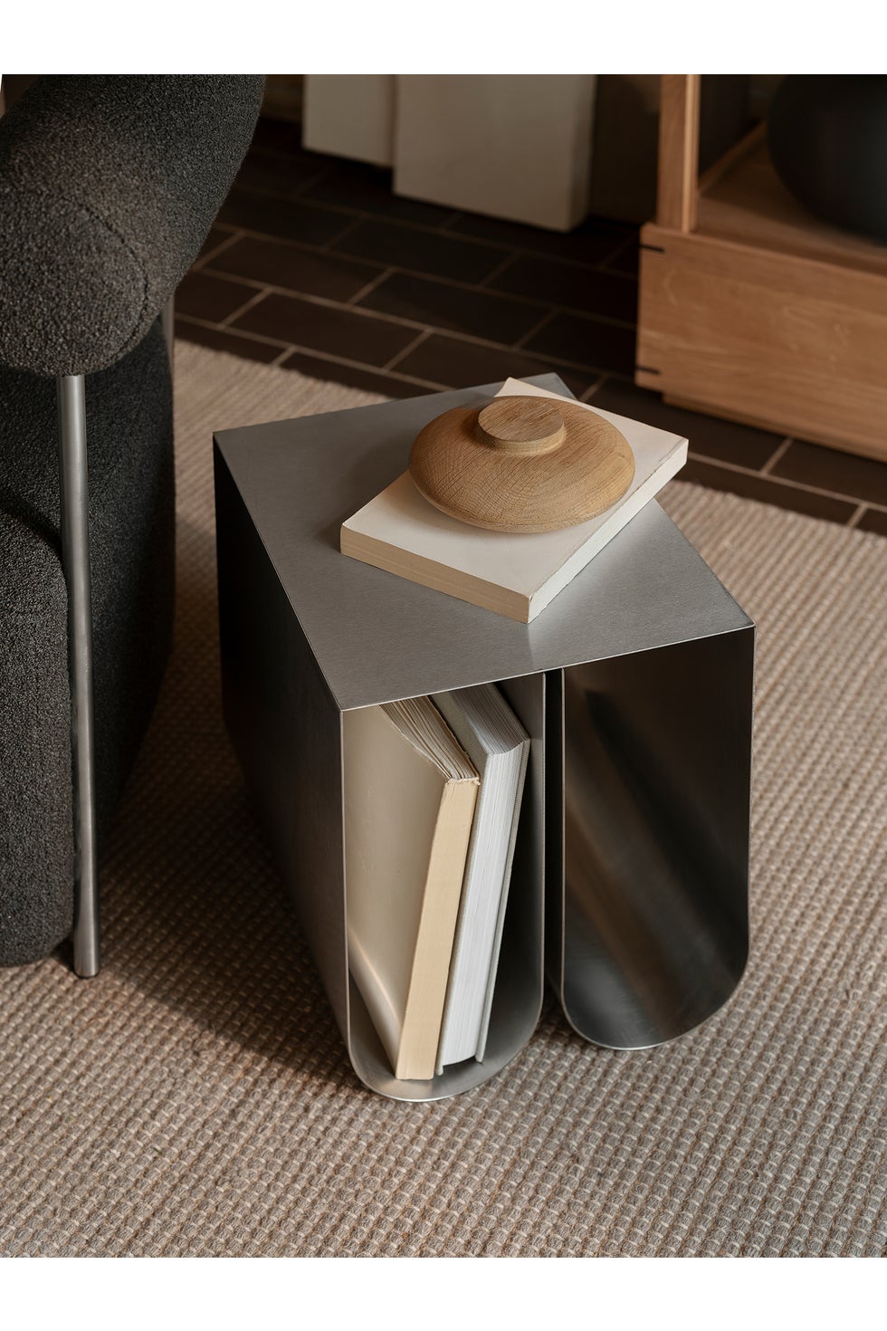 KRISTINA DAM Curved Side Table - Brushed Stainless Steel