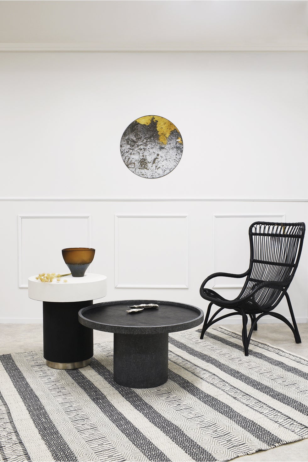 CLARENCE Round Coffee Table - Black/Charcoal Petrified Wood*