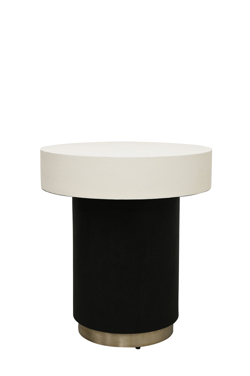 CLARENCE Round Side Table - White Linen & Black Shagreen