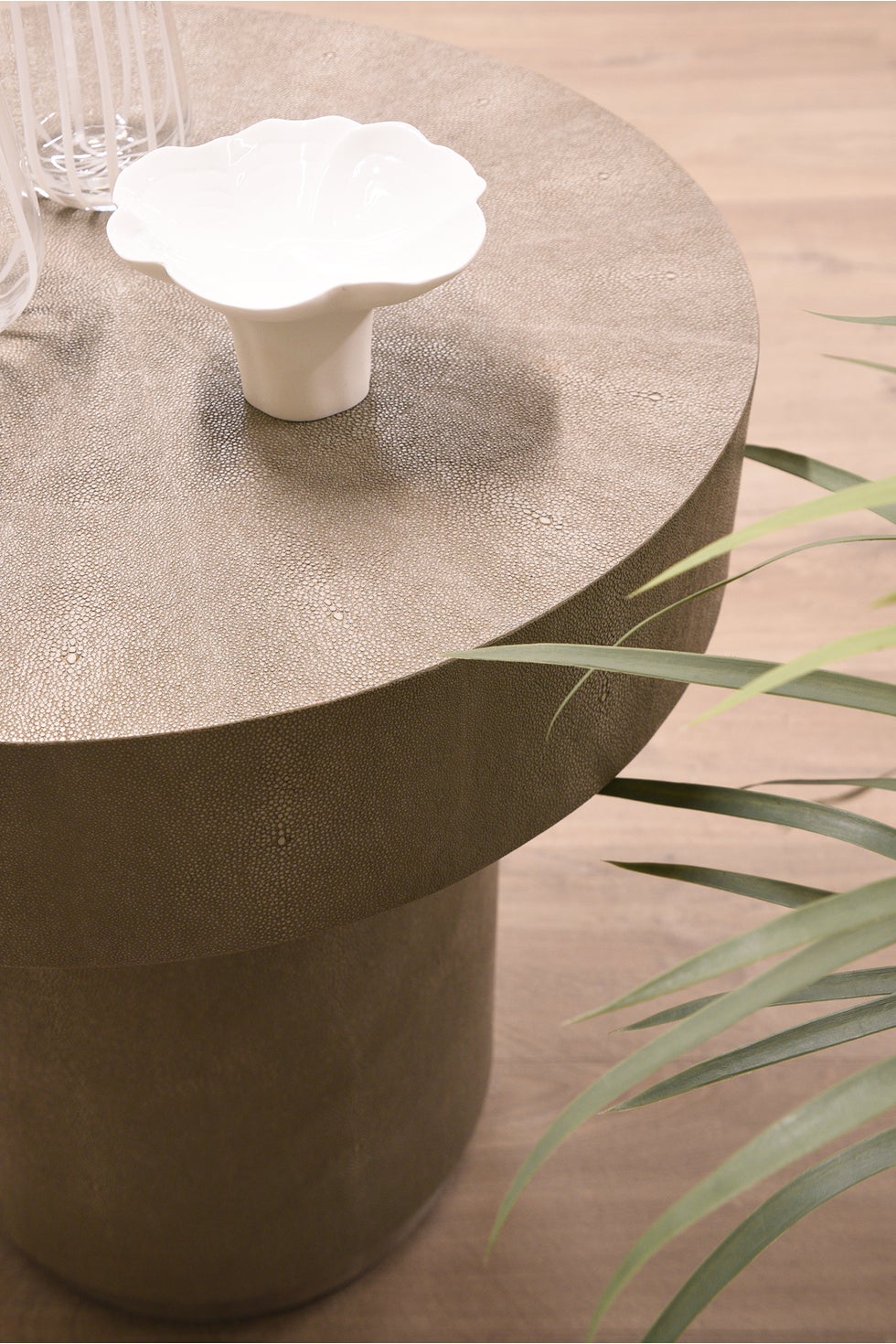 CLARENCE Round Side Table - Taupe Shagreen