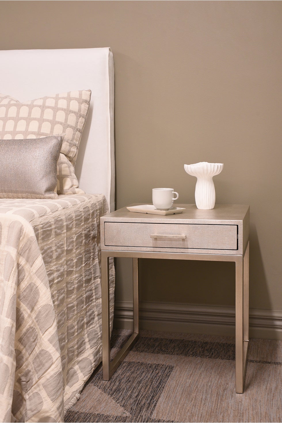 CLARENCE Side Table w/1 Drawer - Silver Linen