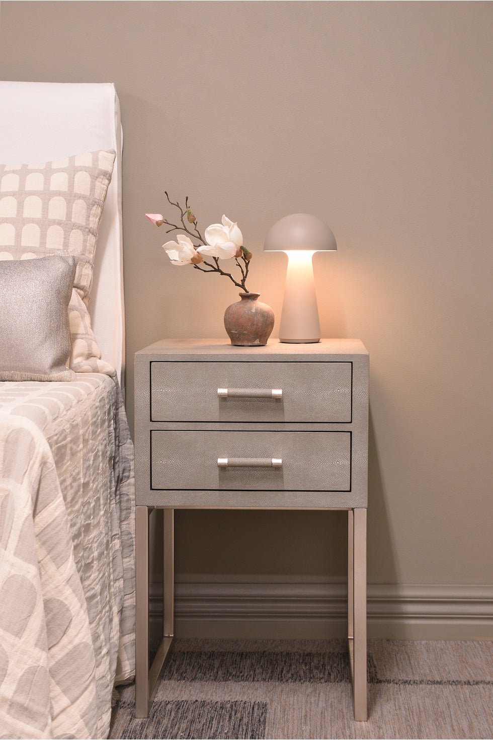 CLARENCE Side Table w/2 Drawer - Taupe Shagreen