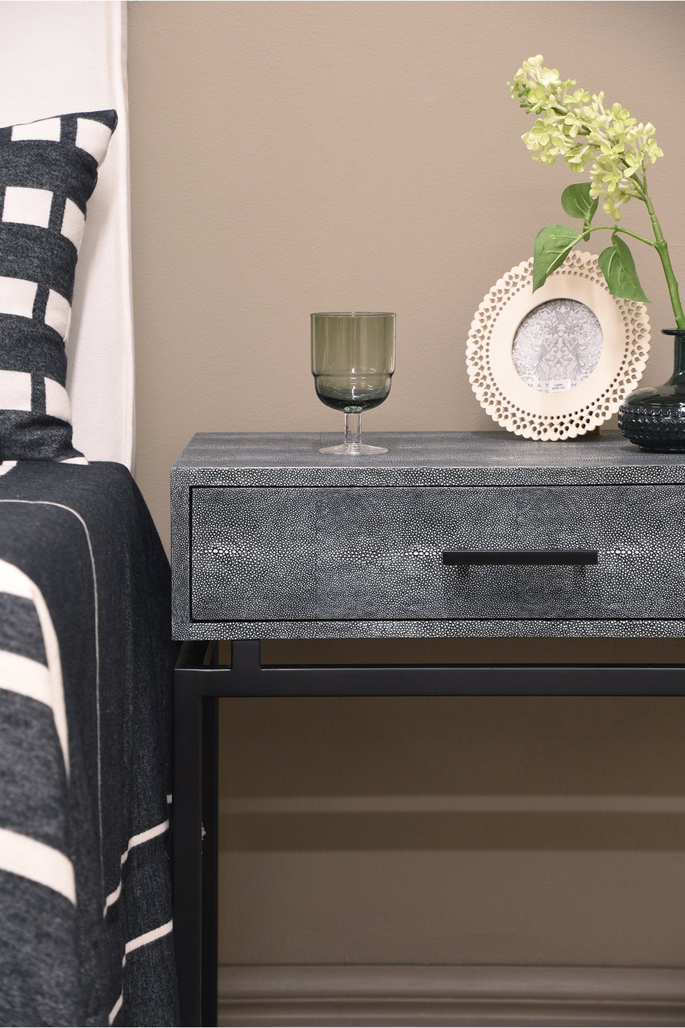 CLARENCE Gaines Bedside w/1 Drawer - Charcoal Shagreen