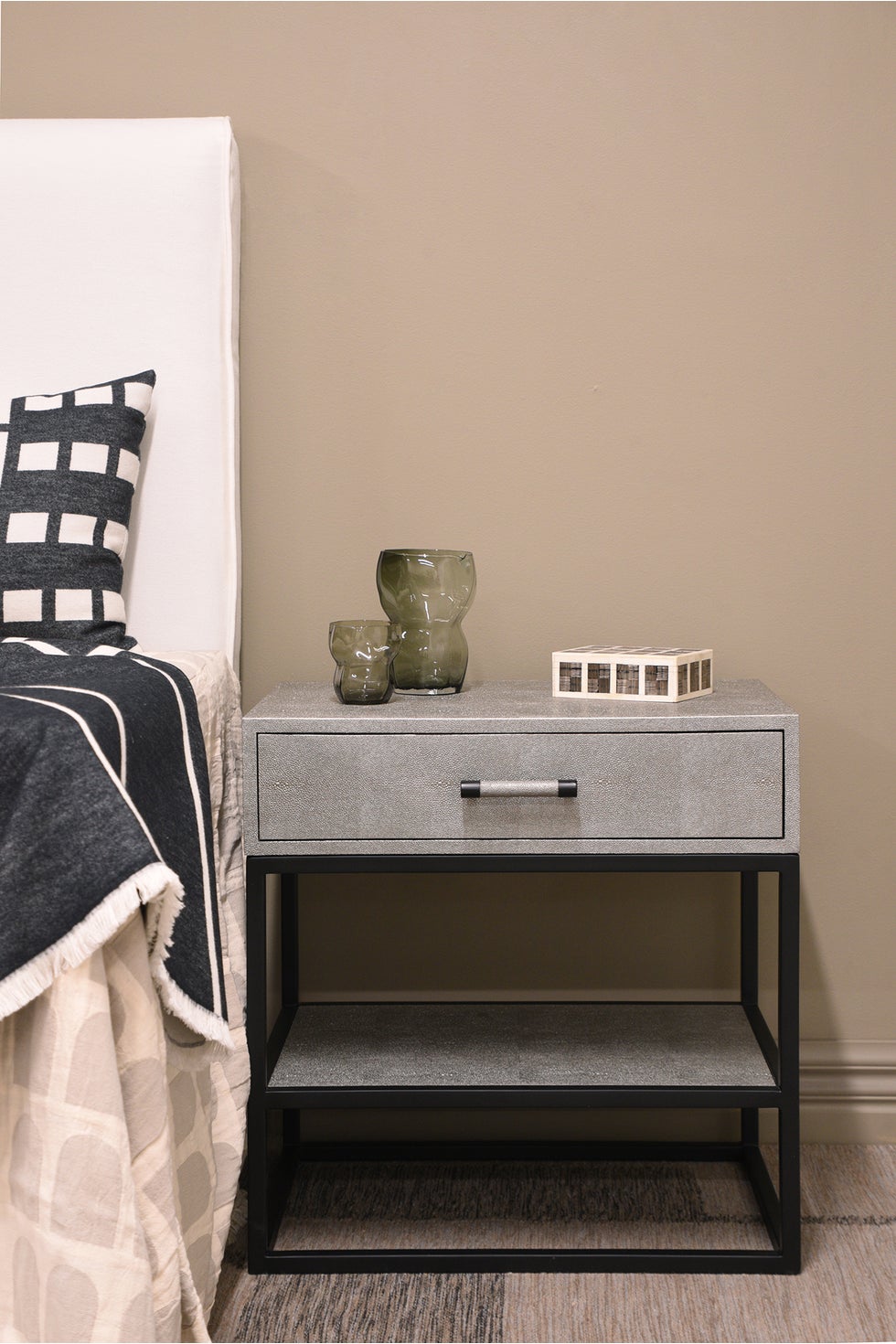 CLARENCE Irving Bedside w/1 Drawer - Pewter Shagreen*