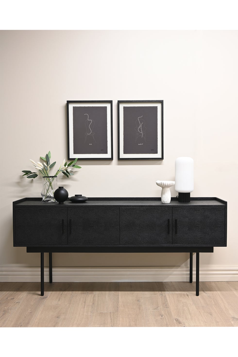 CLARENCE Bennett Side Board - Black Shagreen/Linen