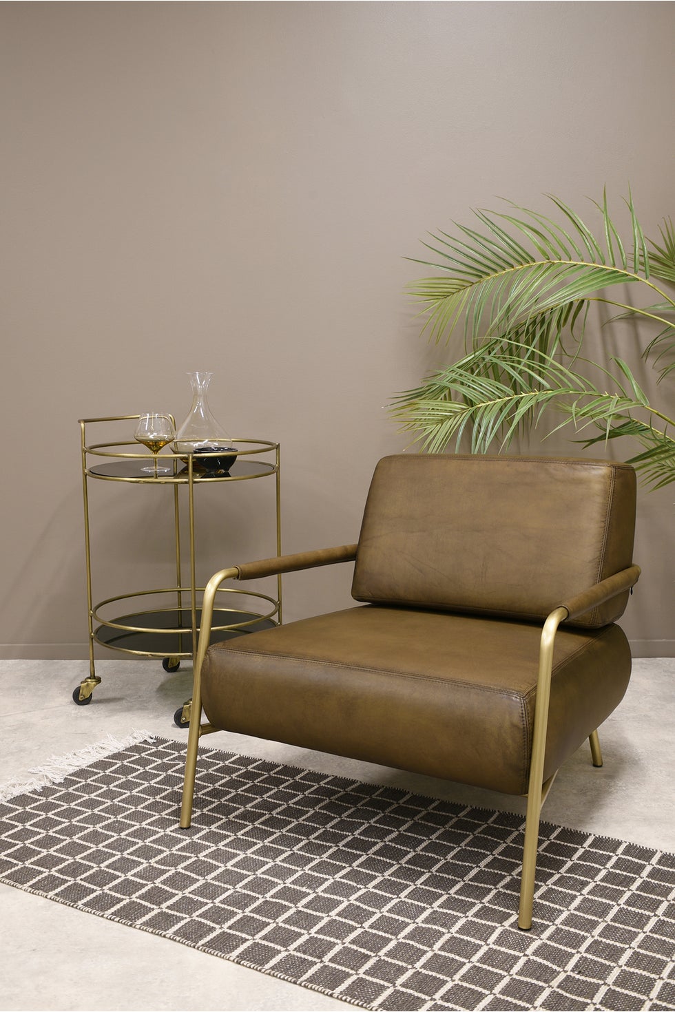 PURE Sinclair Leather Chair - Matt Light Olive / Brass Legs