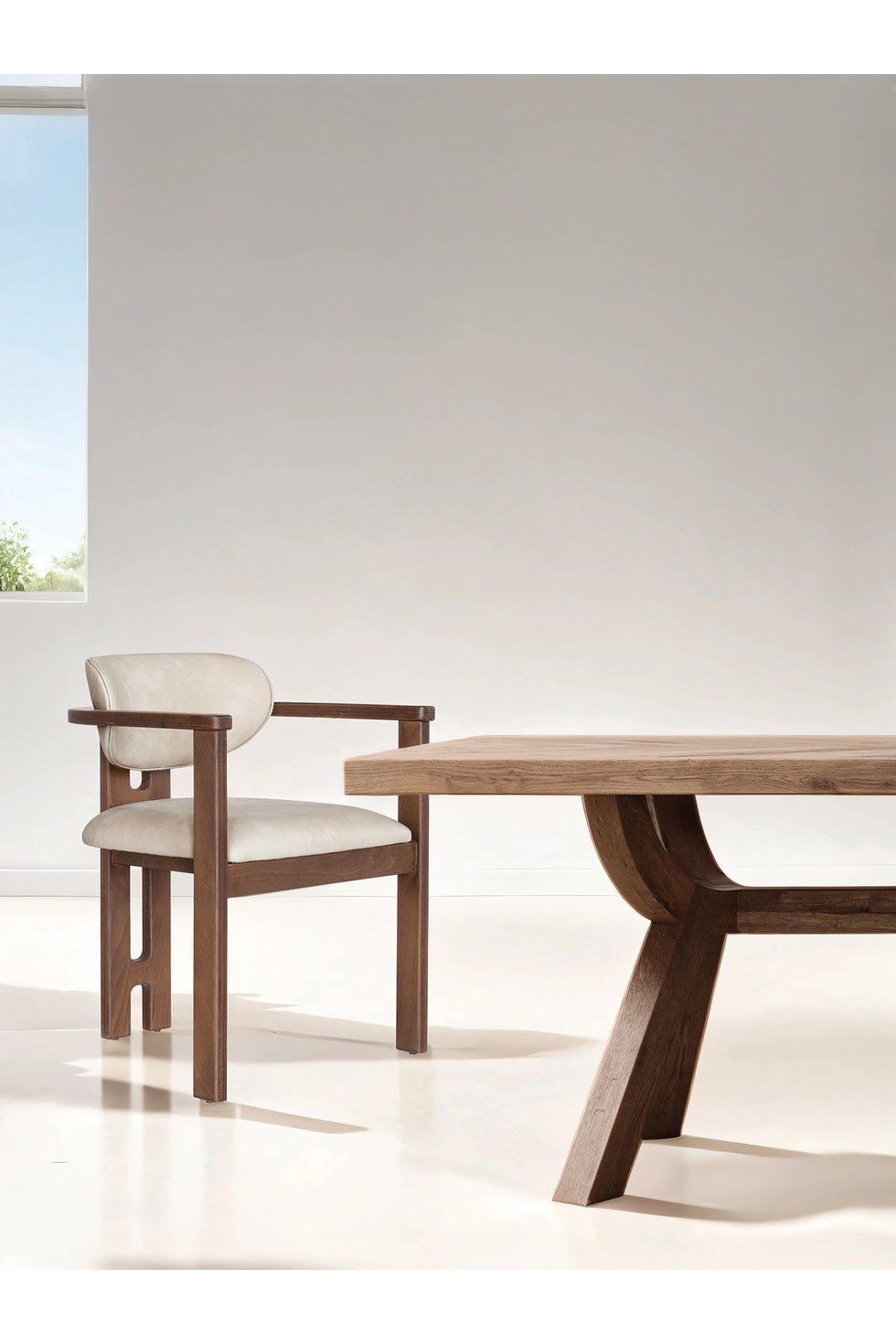 PURE Porter Leather Dining Chair - Beige w/Weathered Legs