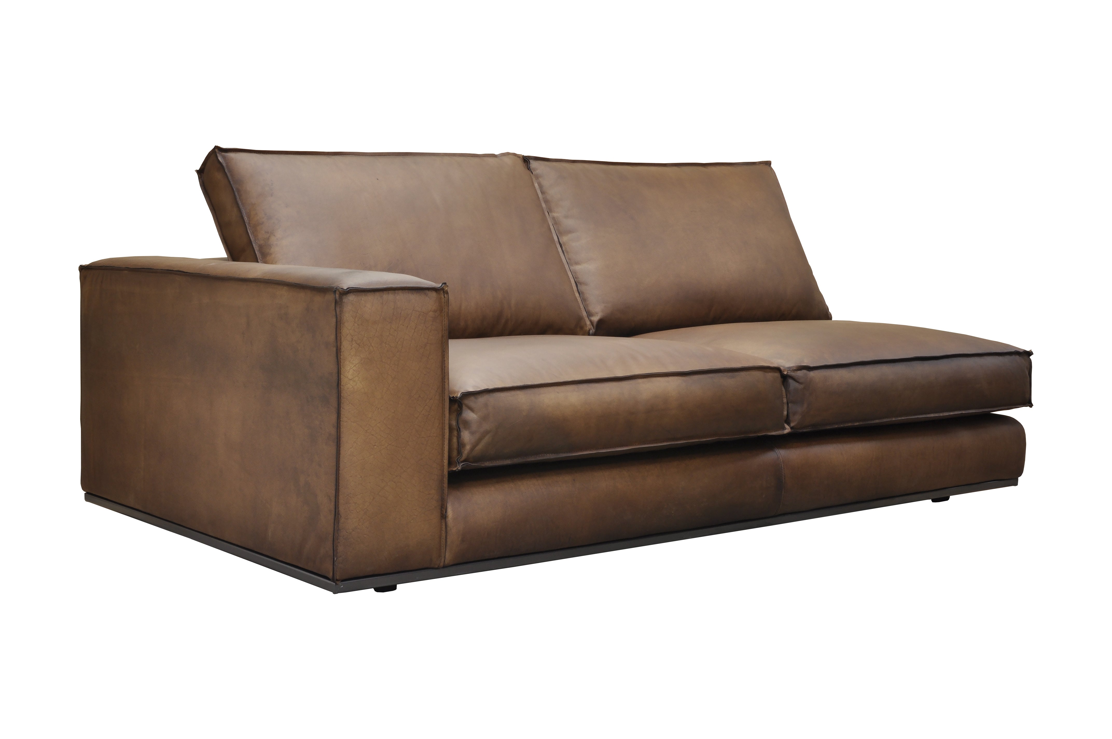PURE Senna Leather Sofa 186 Left - Matt Light Brown