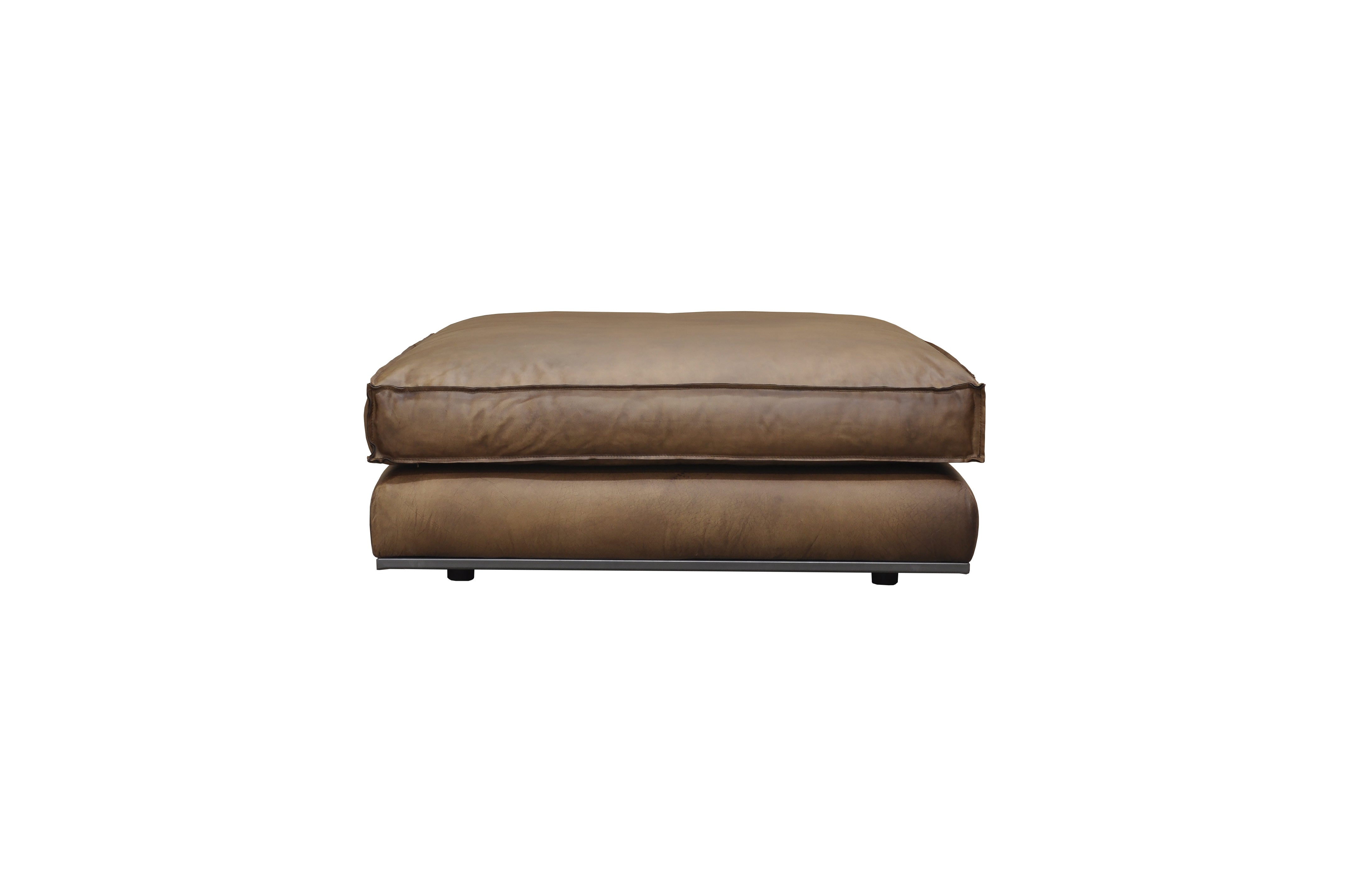 PURE Senna Leather Pouf Large - Matt Light Brown
