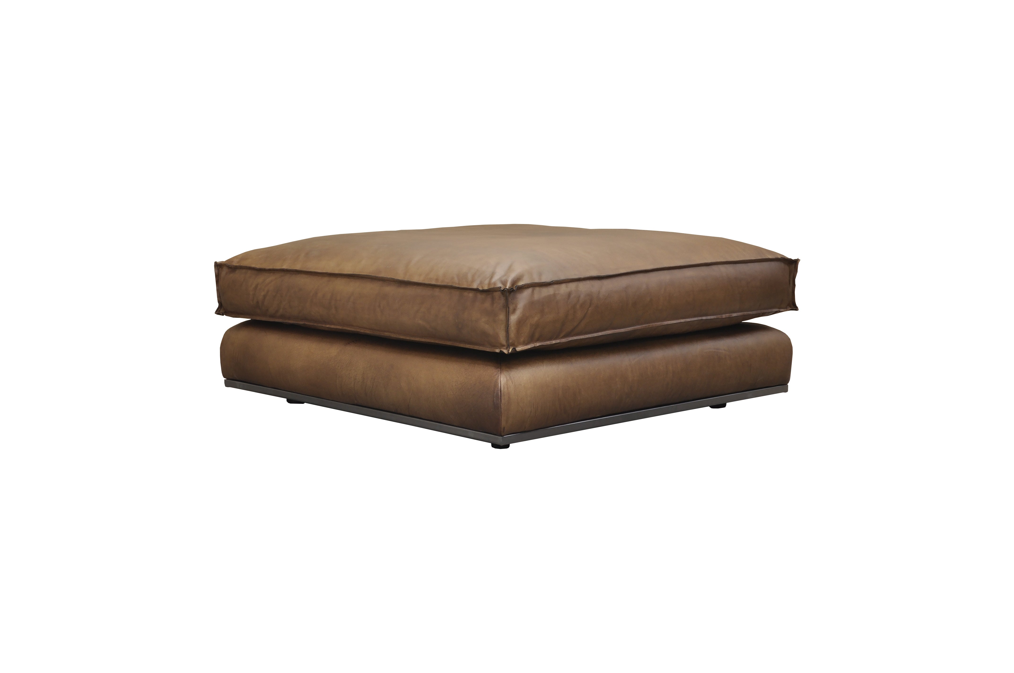 PURE Senna Leather Pouf Large - Matt Light Brown