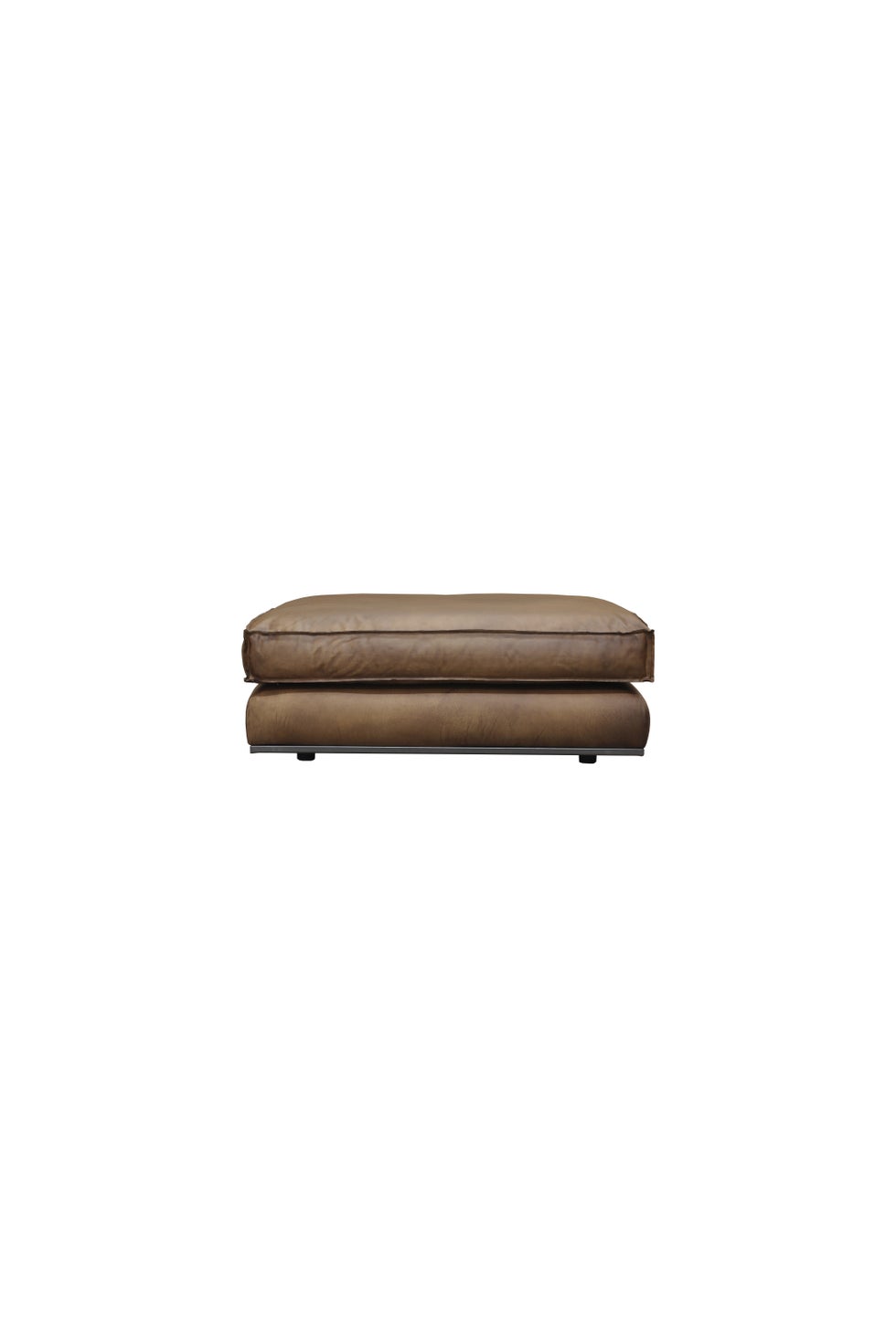 PURE Senna Leather Pouf Small - Matt Light Brown
