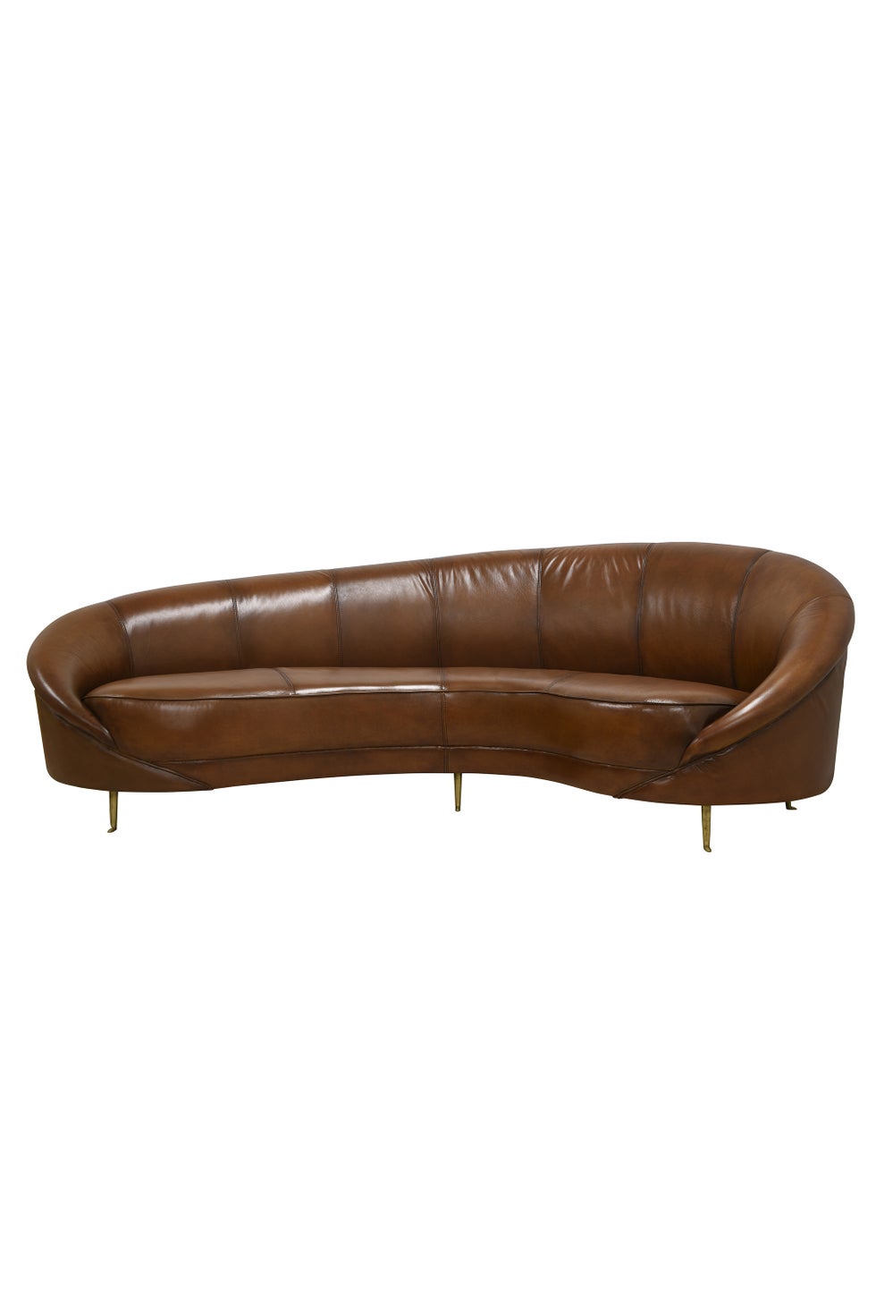 PURE Jane Leather Sofa - Standard Light Brown/Antique Brass Metal