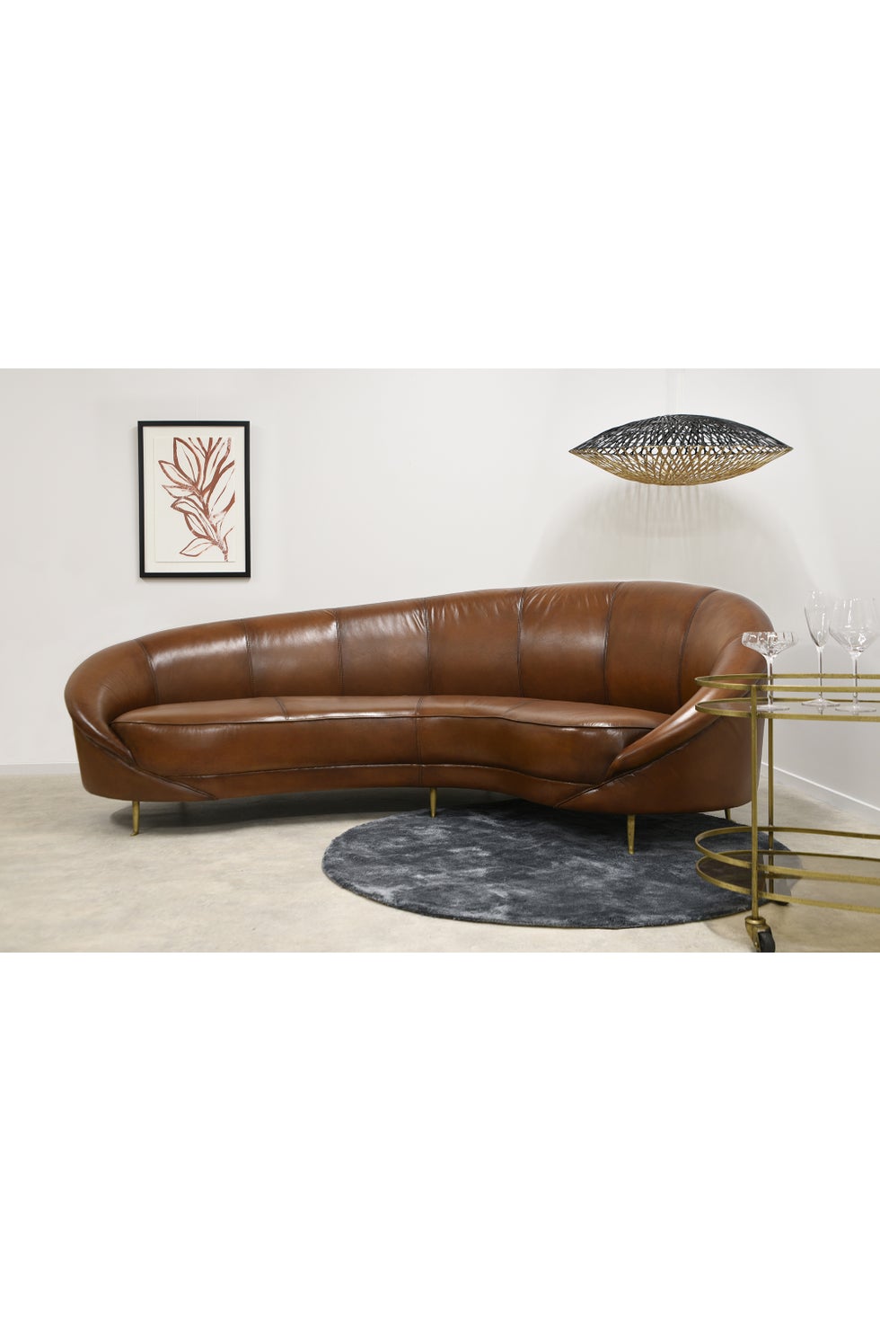PURE Jane Leather Sofa - Standard Light Brown/Antique Brass Metal