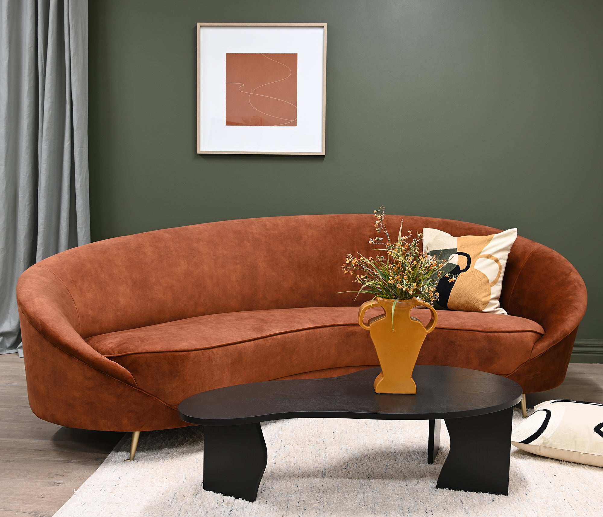 PURE Jane Adore Velvet Sofa - Hazel 96 / Antique Brass Metal - Maytime