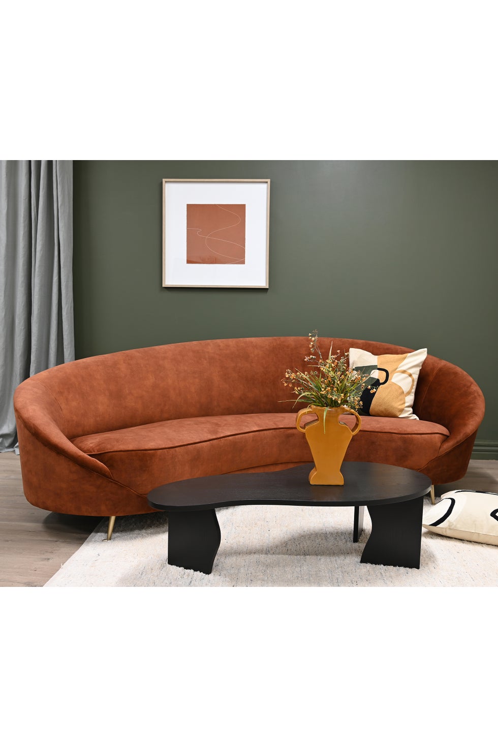 PURE Jane Adore Velvet Sofa - Hazel 96 / Antique Brass Metal