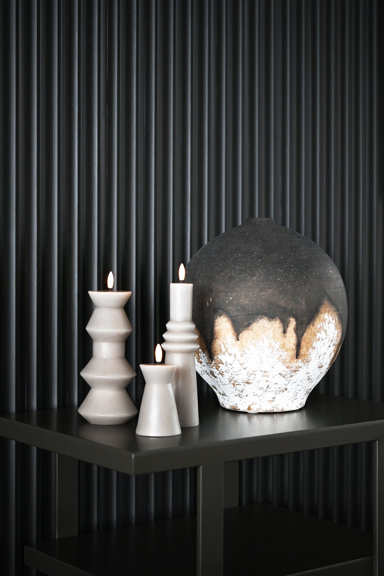 SIRIUS Nordic Sculpture Candle - Sille Ringed - Warm Grey