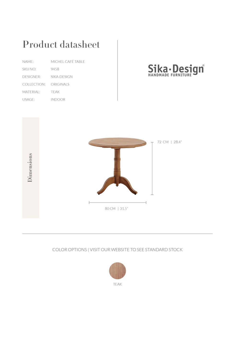 SIKA Teak Michel Cafe Table Round 80cm