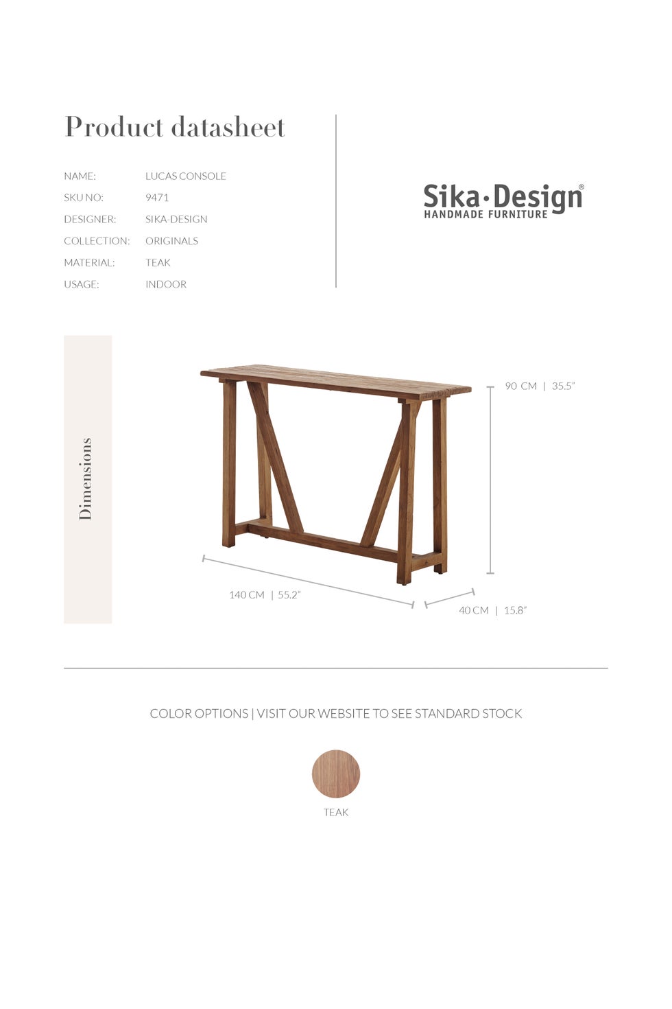 SIKA Teak Lucas Console 1.4m