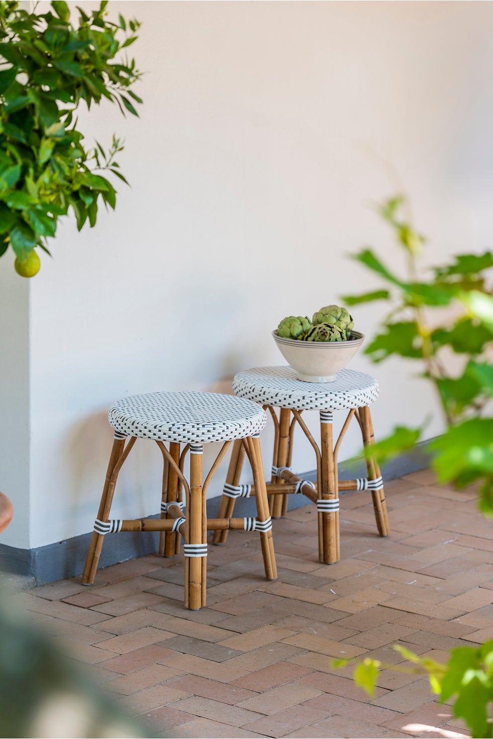 SIKA Affair Simone Short Stool - White w/Cappuccino Dot