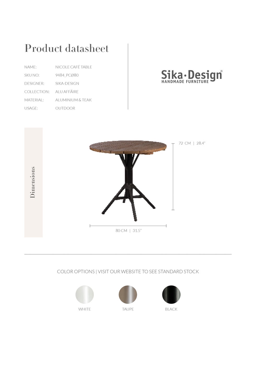 SIKA Teak Round Nicole Table - White Base (2pcs)