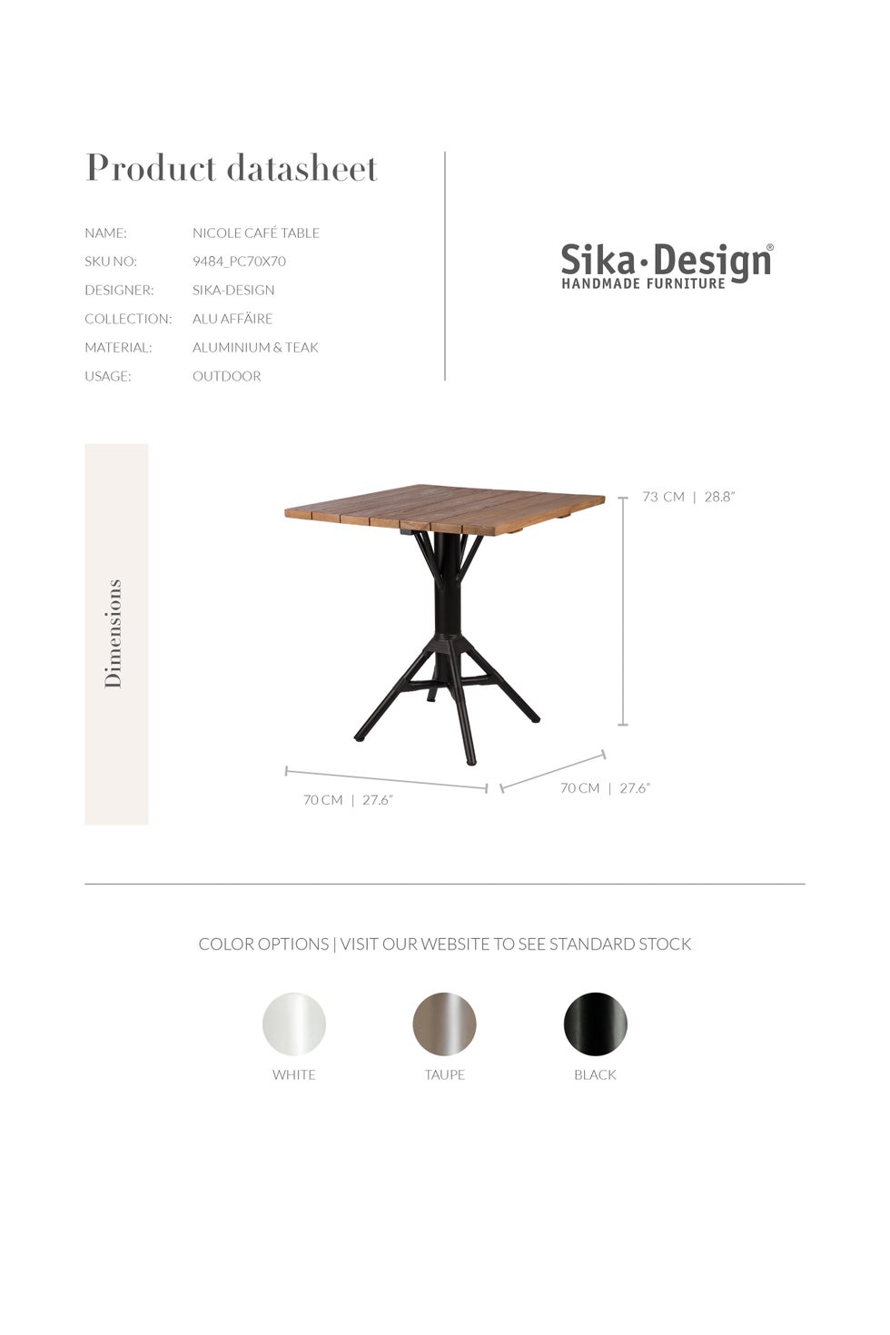 SIKA Teak Square Nicole Table - Black Base (2pcs)