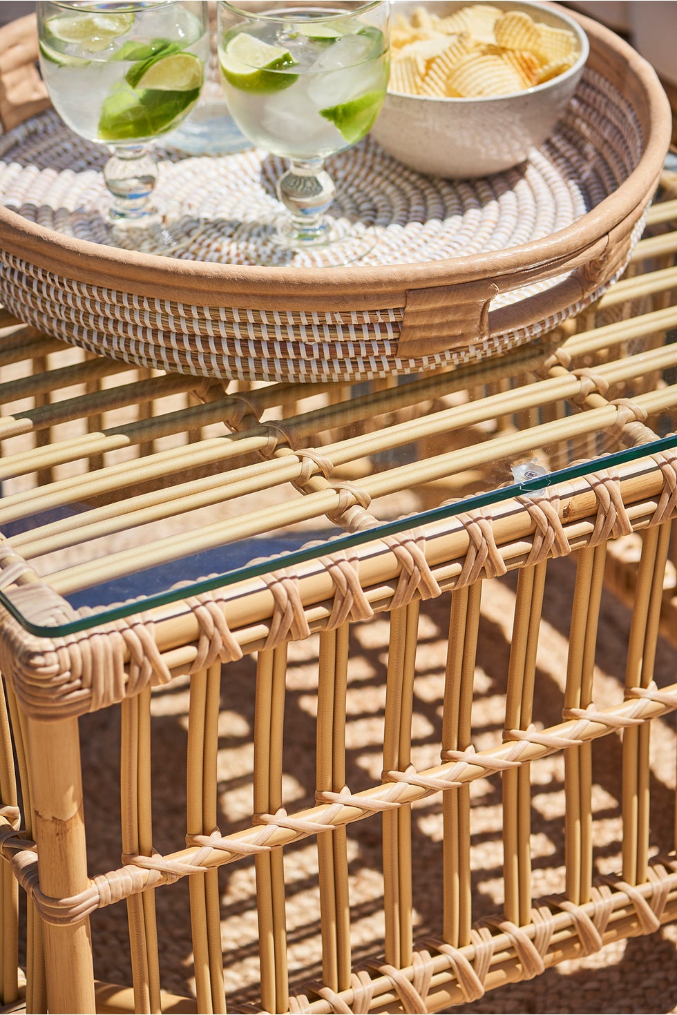 SIKA Exterior Caroline Table w/Glass Top - Natural Alu-Rattan (2 pcs)