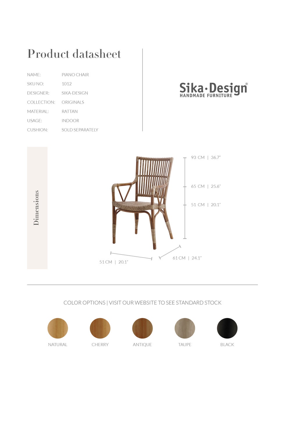 SIKA Originals Piano Rattan Armchair - Natural