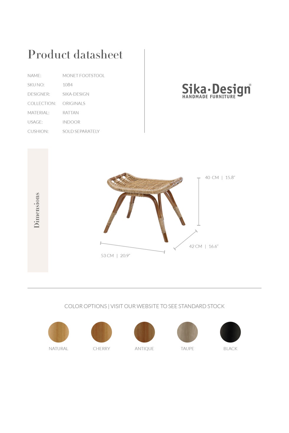 SIKA Originals Monet Rattan Foot Stool - Black
