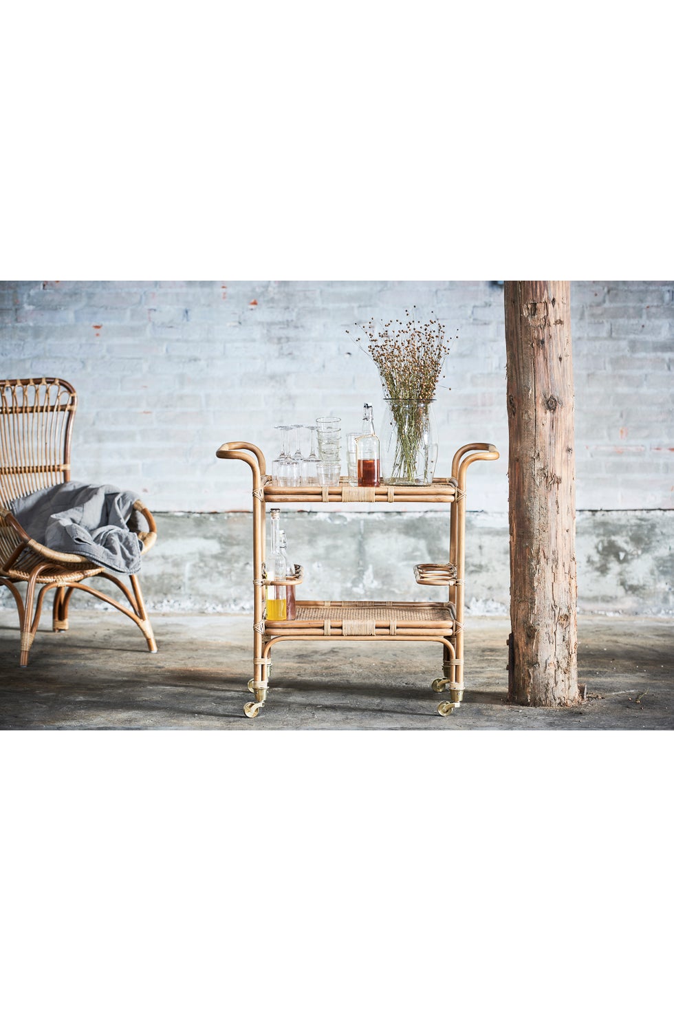 SIKA Originals Carlo Rattan Bar Trolley - Antique