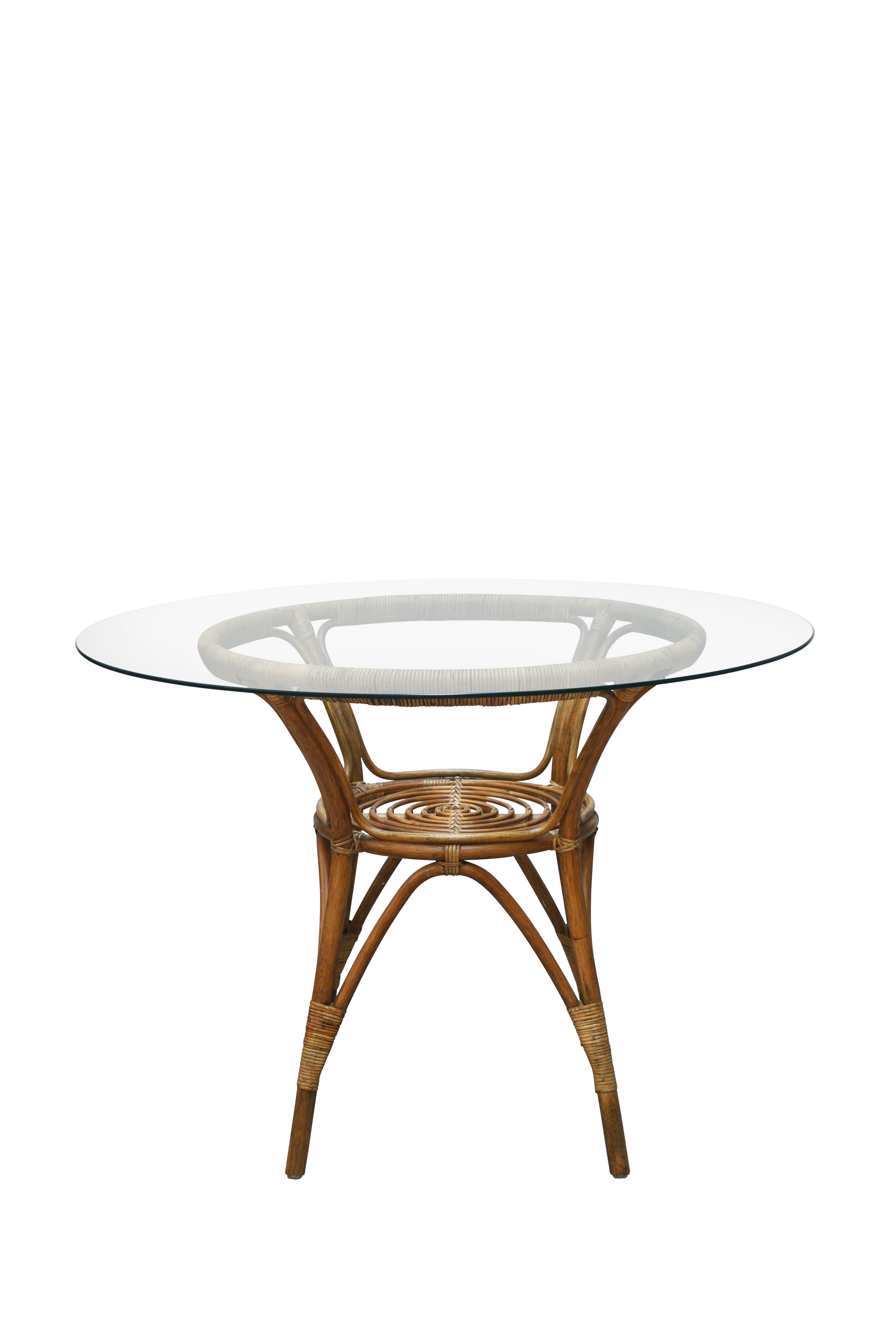 SIKA Originals Tony Rattan Cafe Table 100cm w/Glass Top - Antique