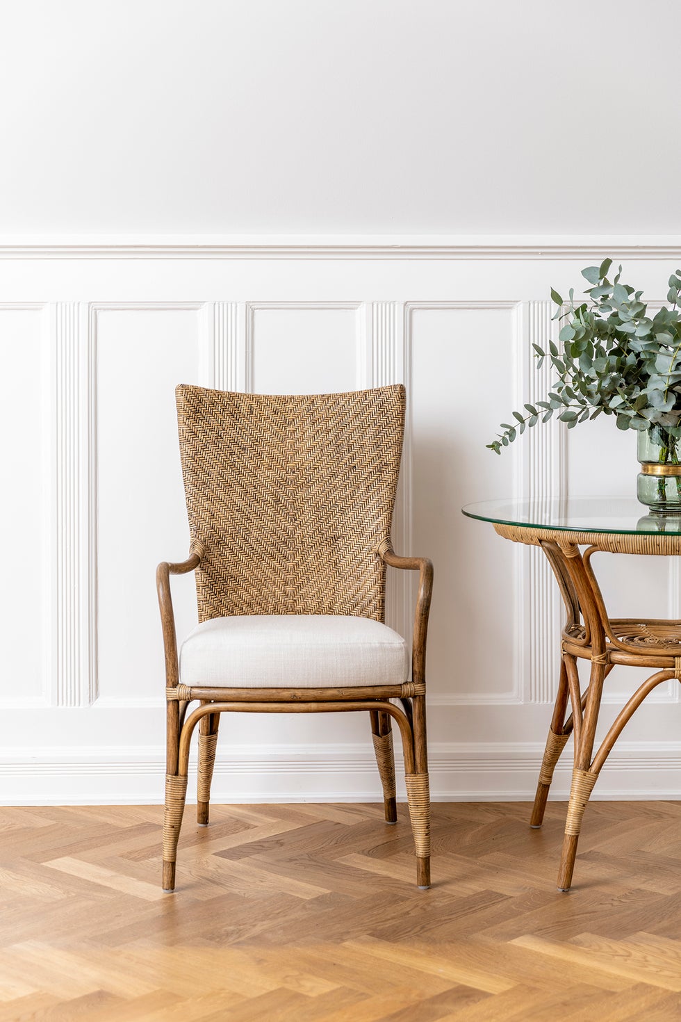 SIKA Originals Tony Rattan Cafe Table 100cm w/Glass Top - Antique