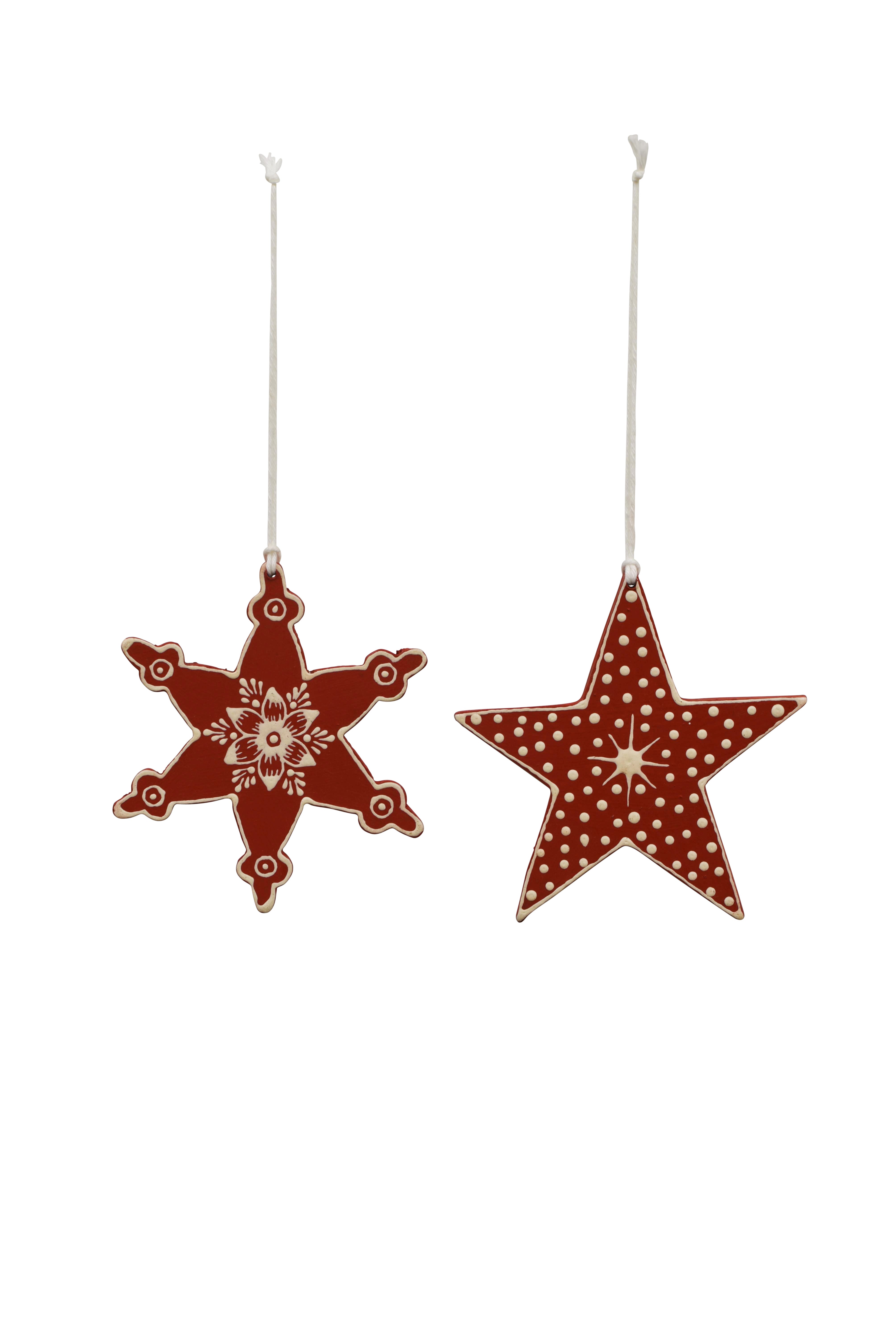 WOODEN Hanging Patterned Stars A/2 - Red