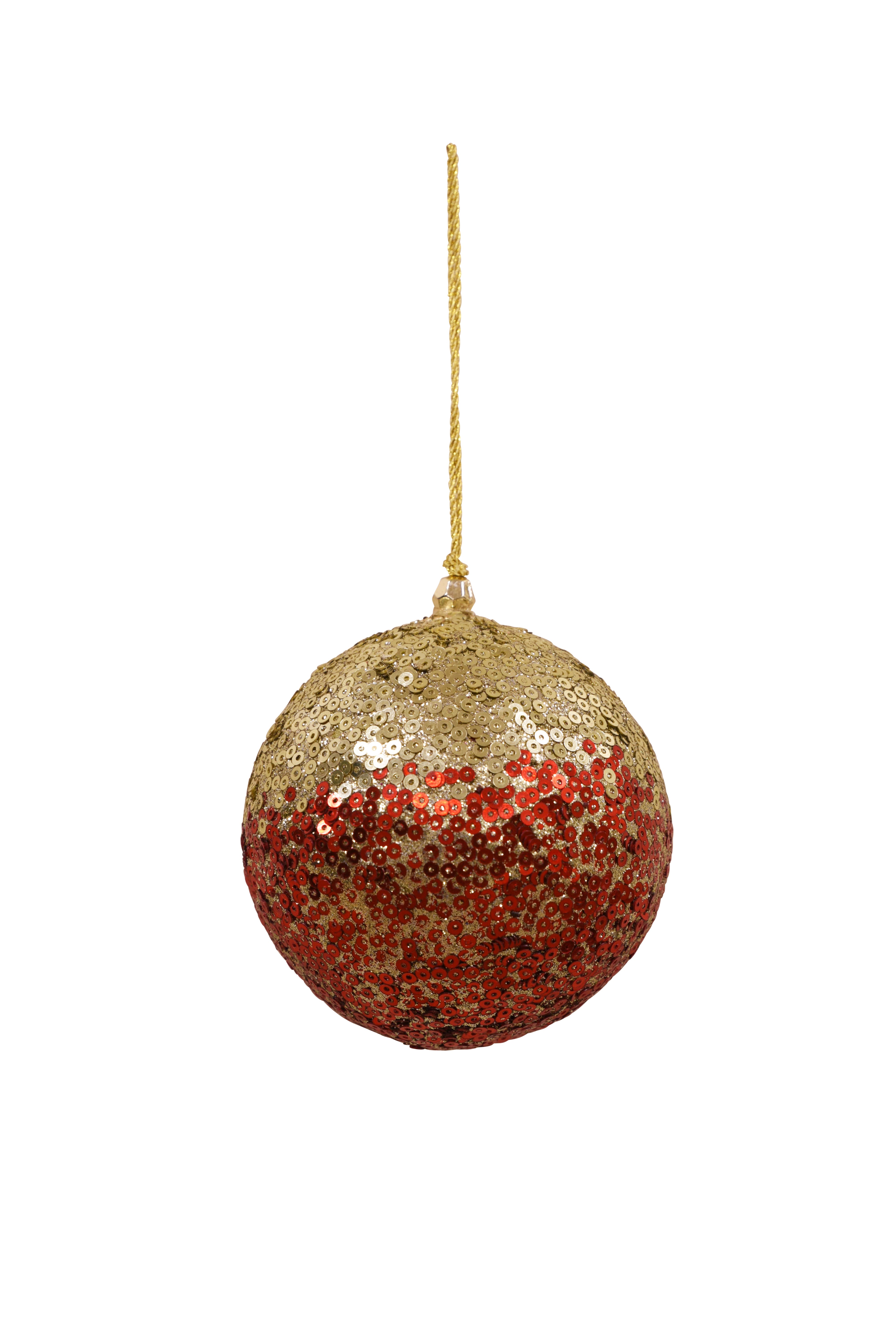MAJESTIC Sequined Hanging Christmas Ball - Half Red/Half Gold