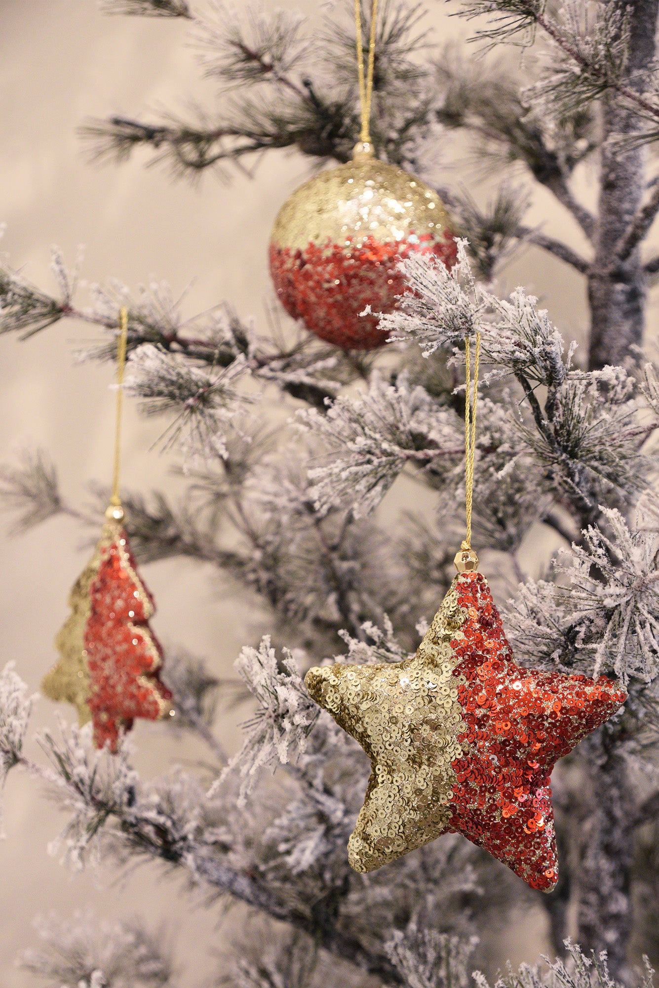 MAJESTIC Sequined Hanging Christmas Ball - Half Red/Half Gold