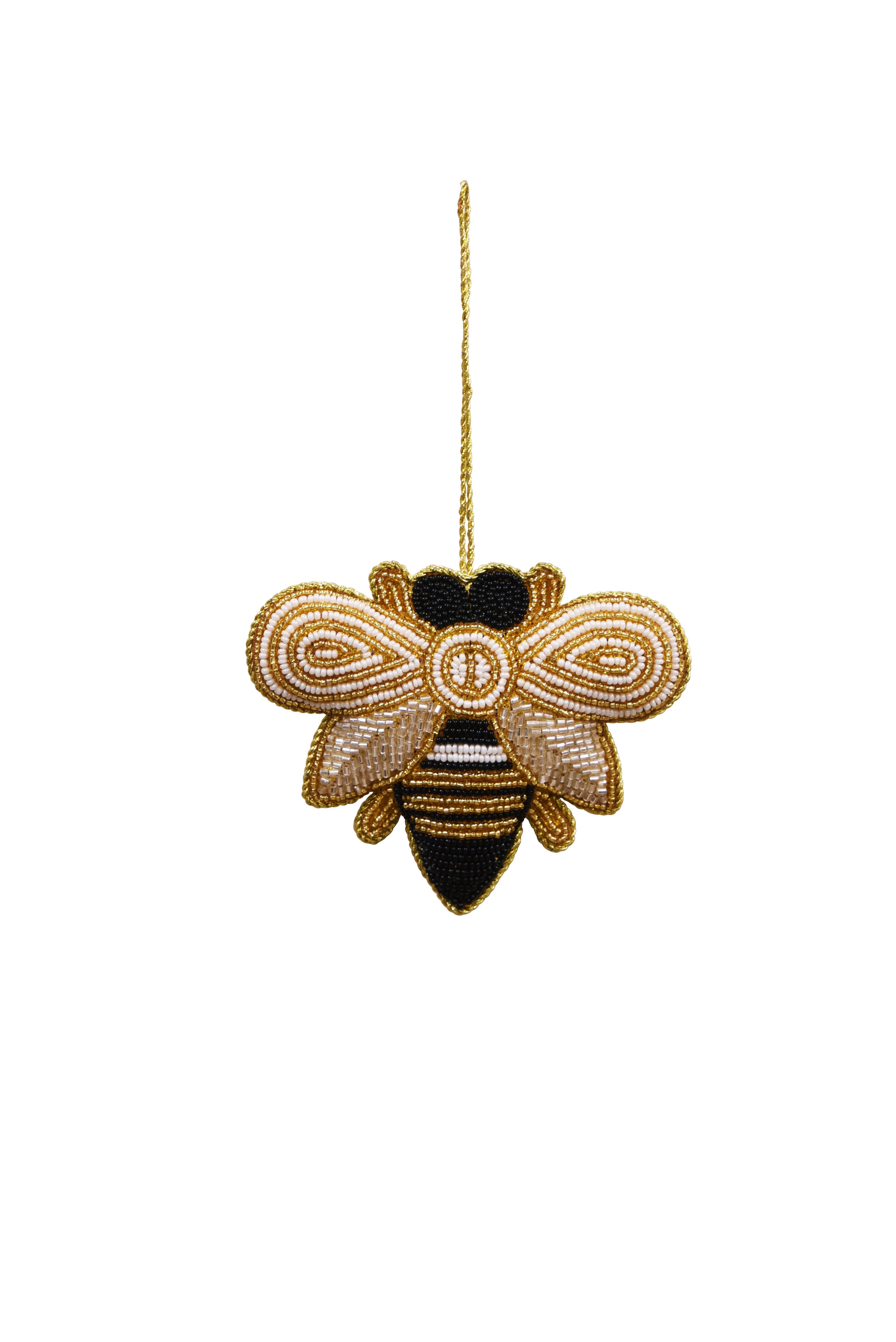 MAJESTIC Beaded Hanging Bee - White/Gold/Black