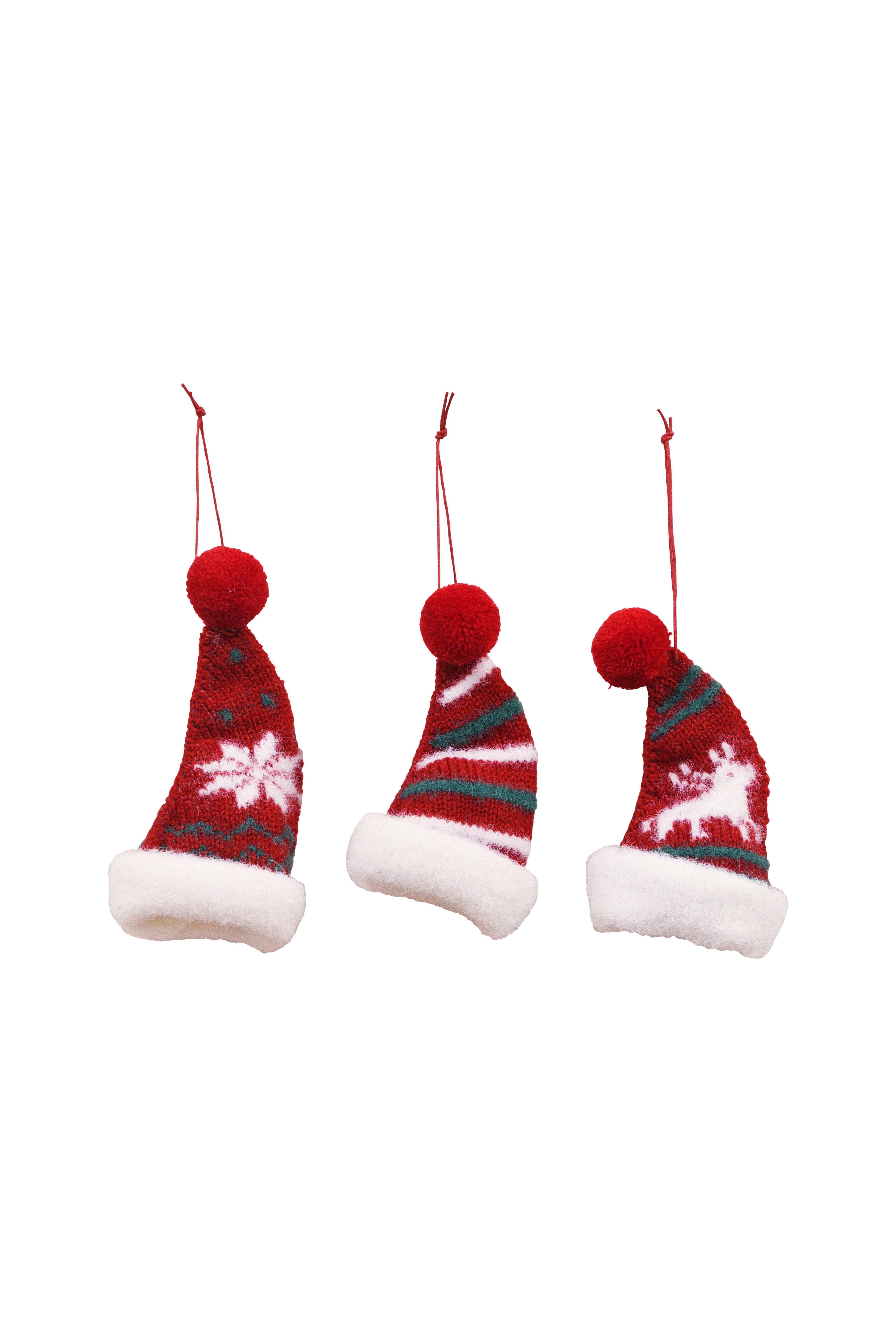FELT Hanging Christmas Hats A/3 - Red w/White detail