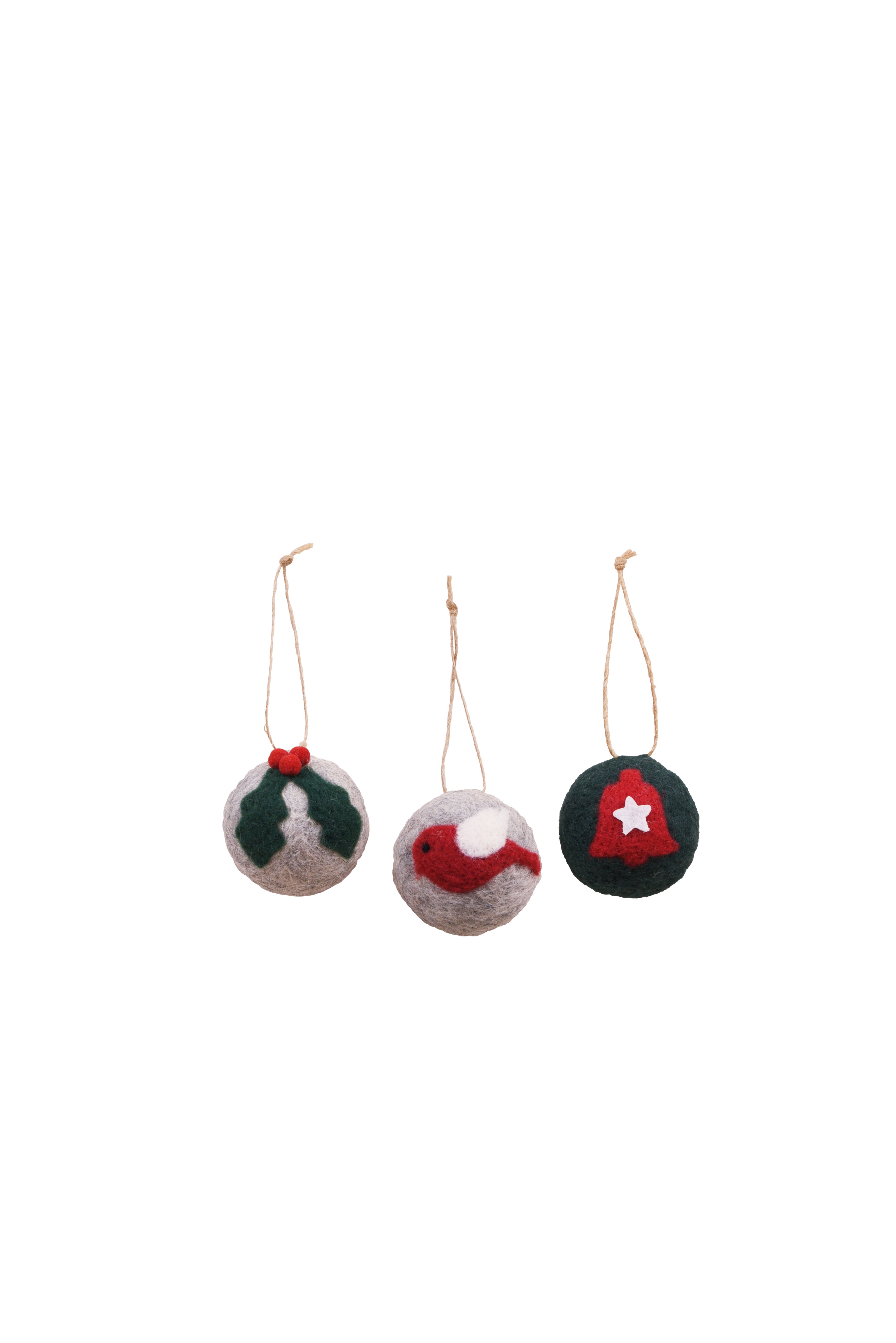FELT Hanging Christmas Balls Assorted - Grey/Red/Green