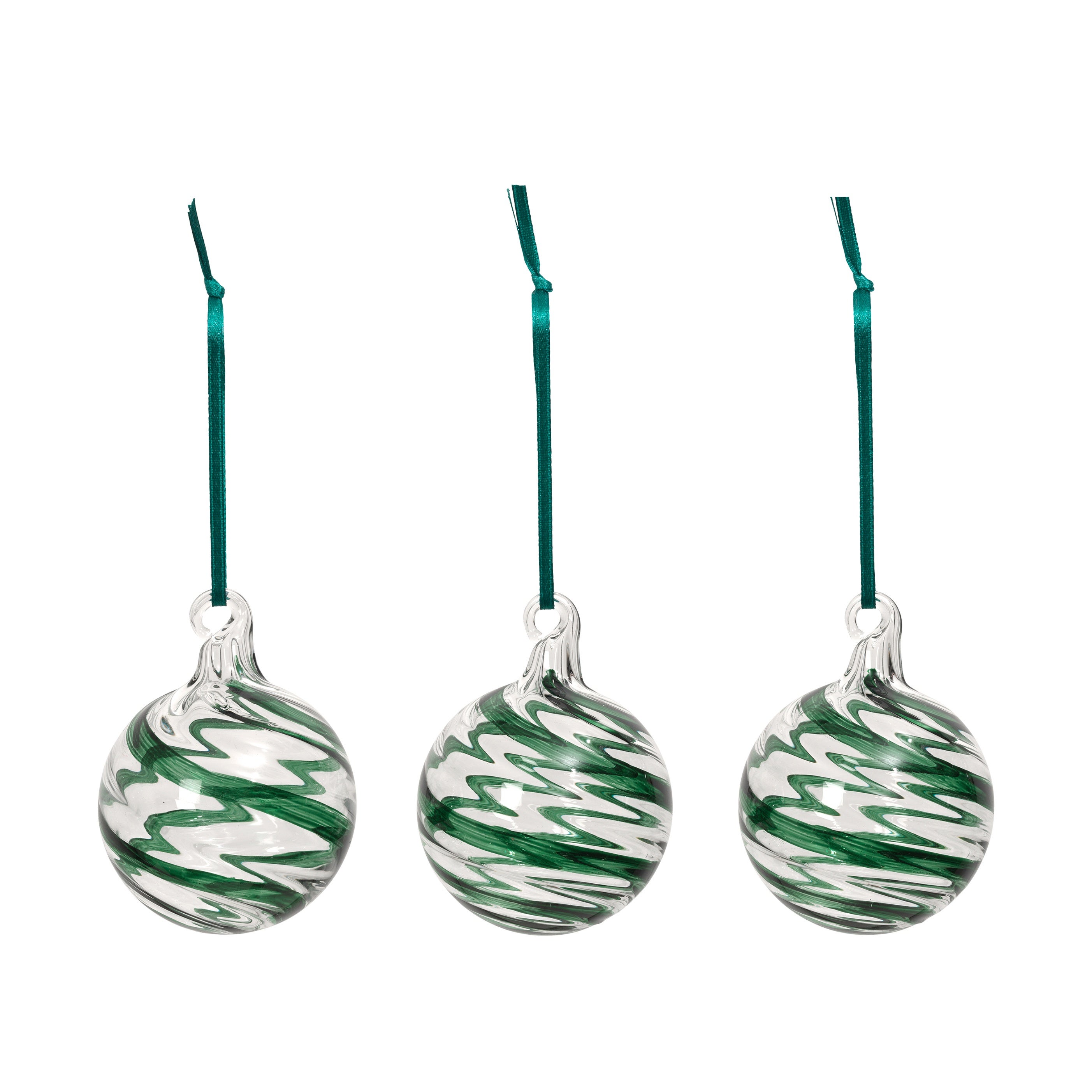 BROSTE Glass Ornament Swirl S/3 - Deep Forest/Clear