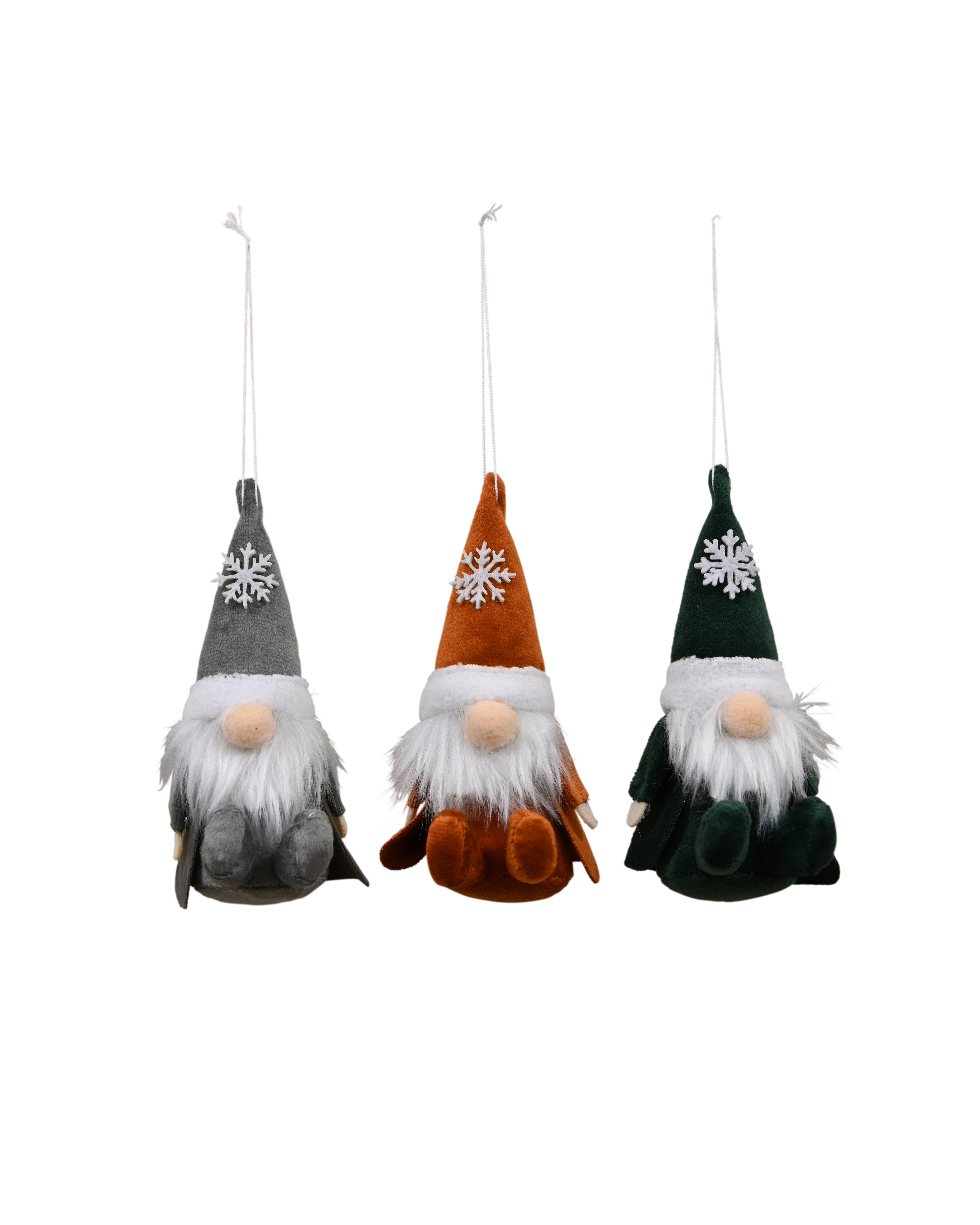 VELVET Hanging Nordic Santas S/3 - Grey/Green/Brown