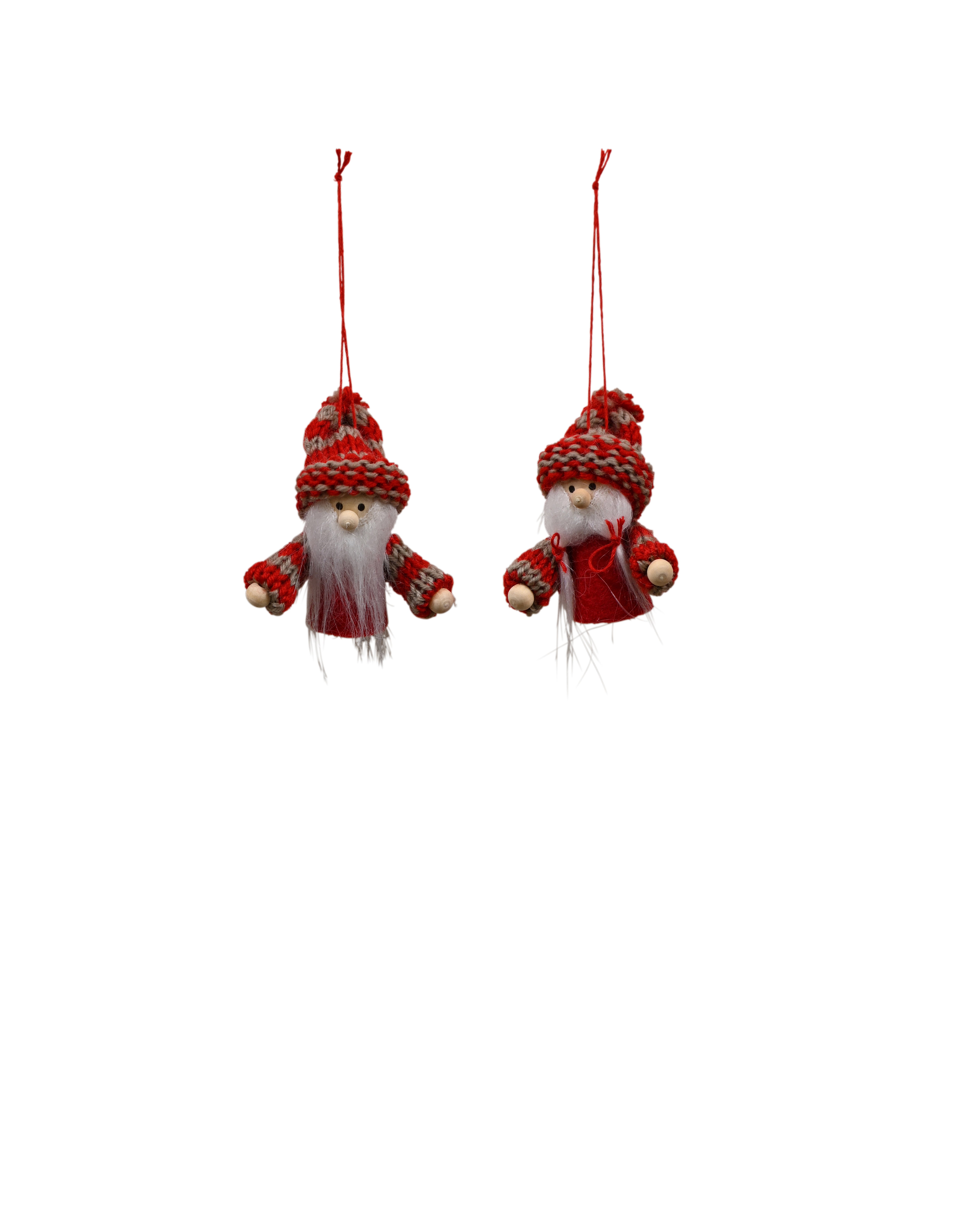 Hanging Santas S/2 - Red w/Red & Grey Hats